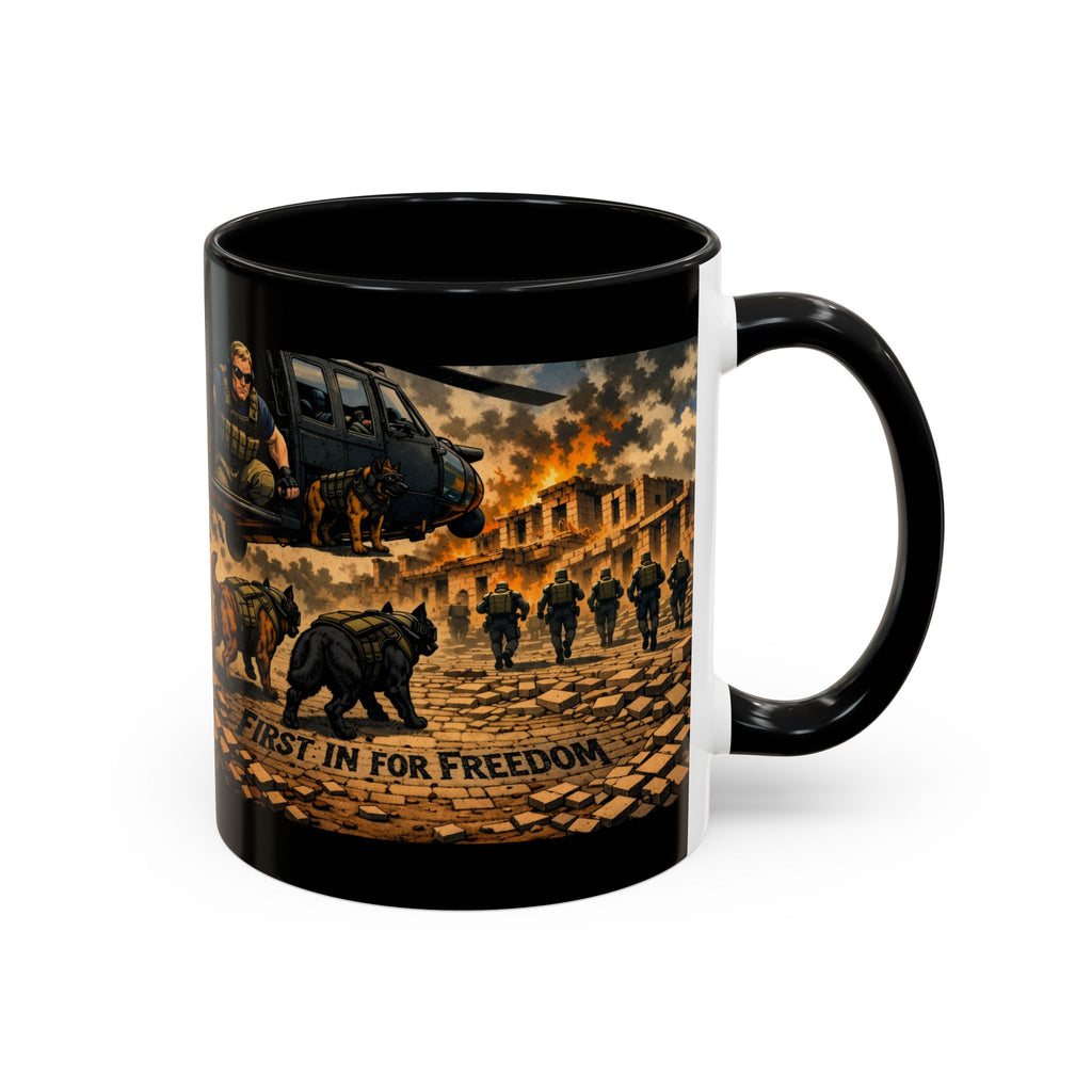 Military K9 Coffee Mug — 'First In for Freedom' Accent Ceramic Mug