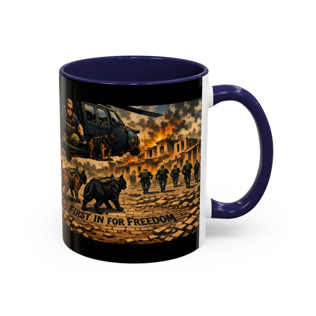 Military K9 Coffee Mug — 'First In for Freedom' Accent Ceramic Mug