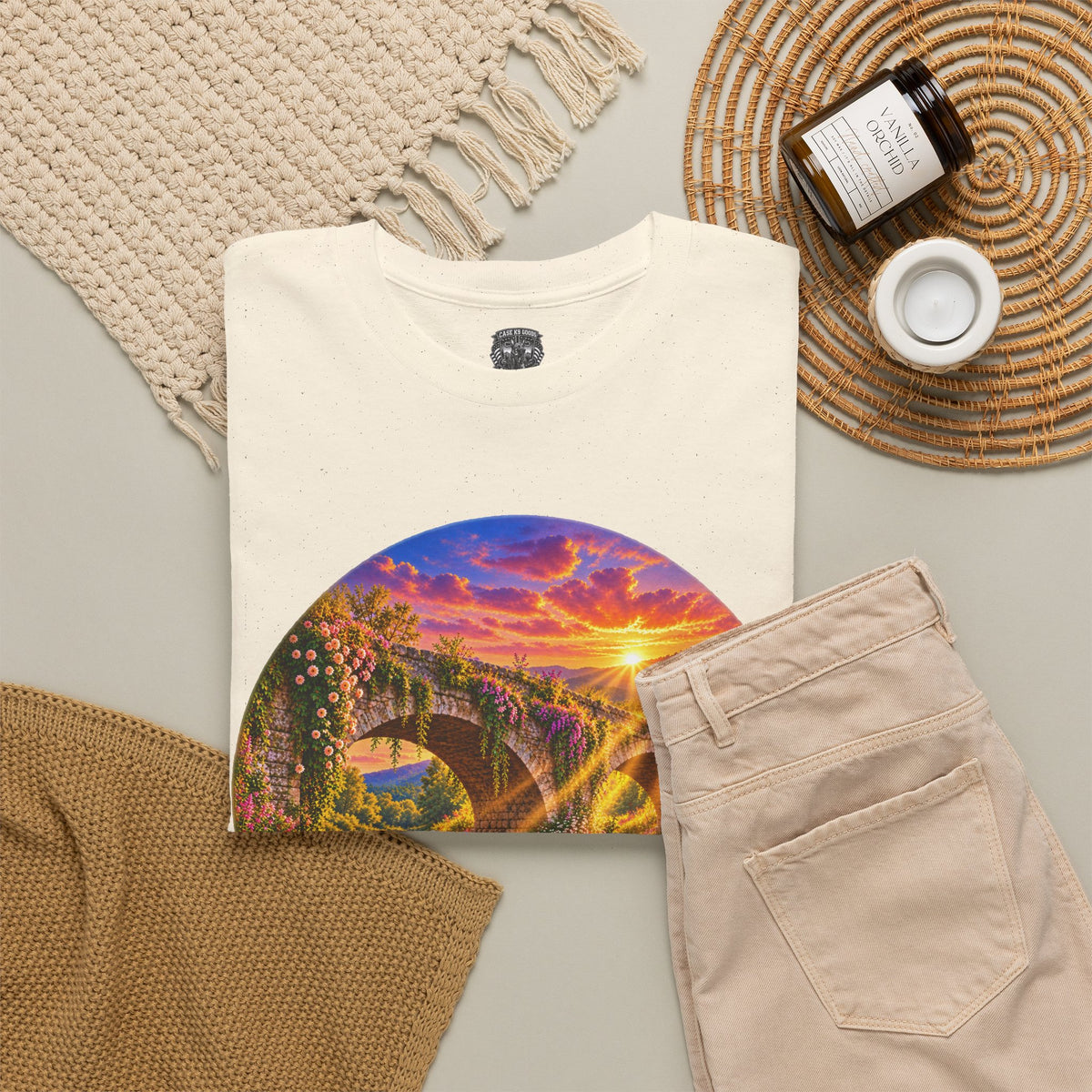 Inspirational Sunset Bridge Scenic T-Shirt — 'Faithful' Roadtrip Nature Tee