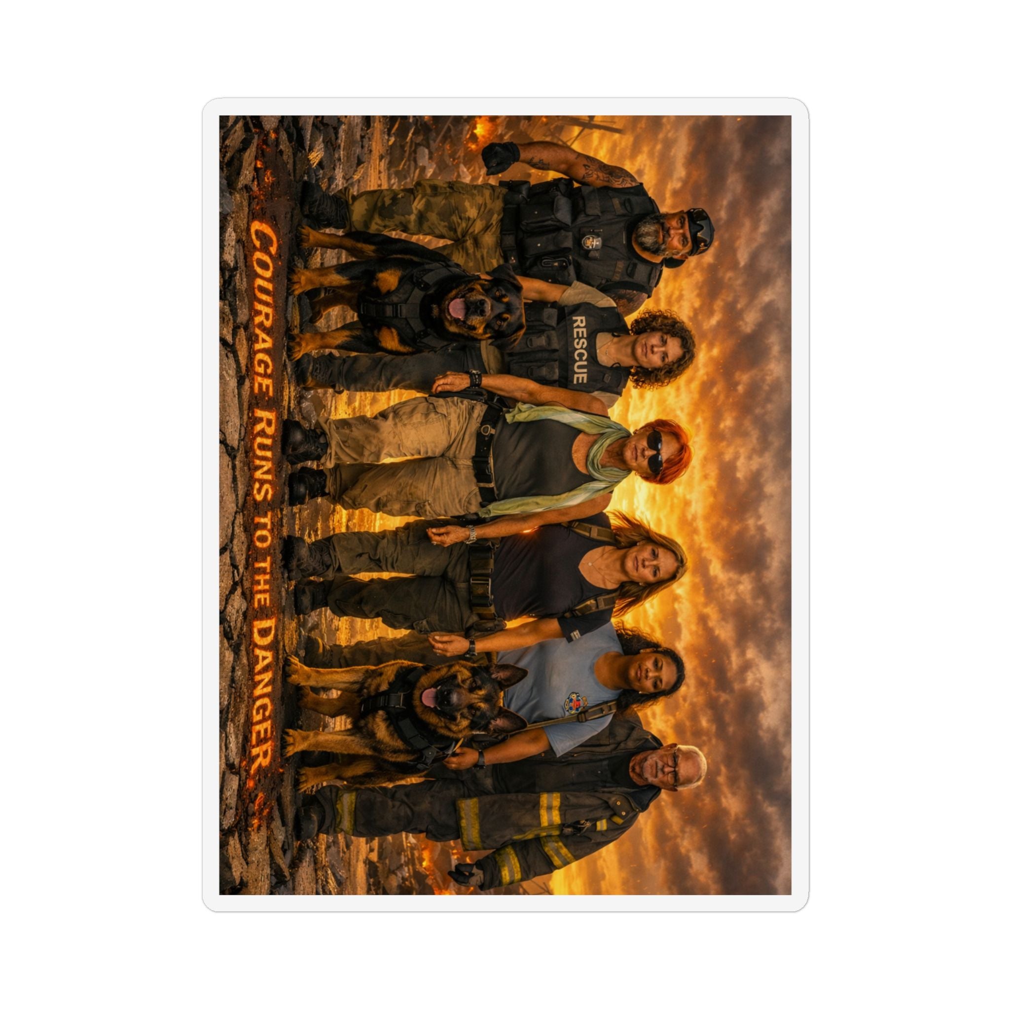 Custom Shape Magnet — 'Courage Runs to the Danger' Firefighter Team Photo Magnet
