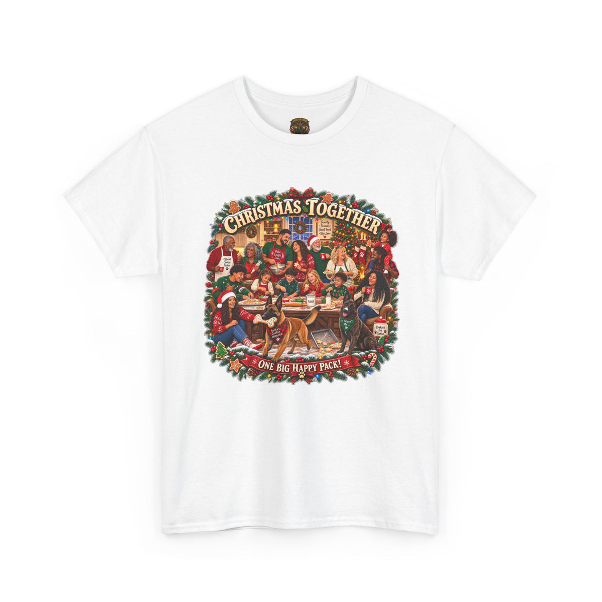 Christmas Together Tee — Vintage Family Holiday Scene "One Big Happy Place"