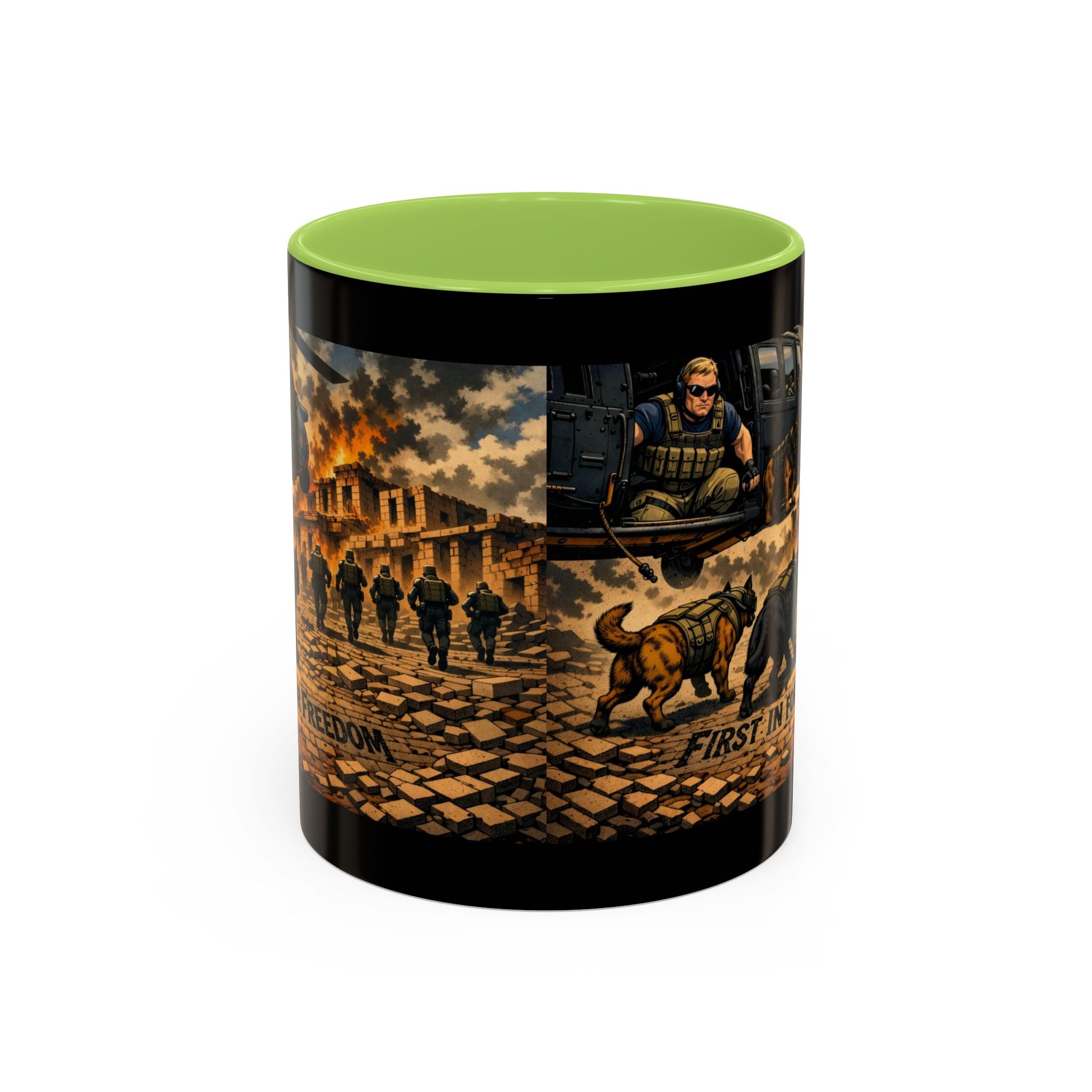 Military K9 Coffee Mug — 'First In for Freedom' Accent Ceramic Mug