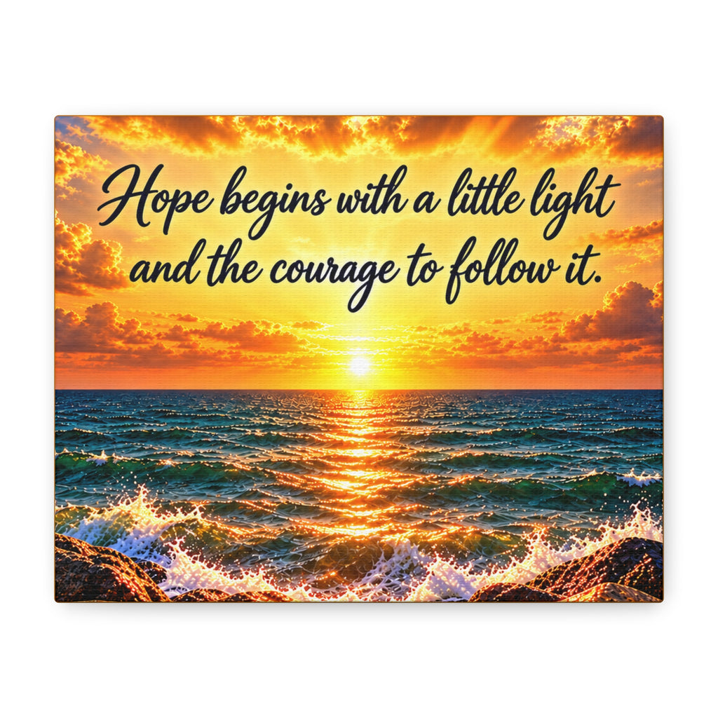 Hope Begins Canvas Wall Art – Inspirational Sunset Ocean Quote