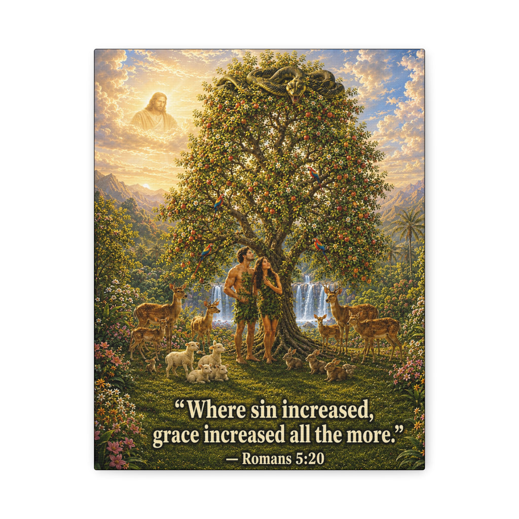Adam and Eve Garden Canvas Wall Art – Biblical Paradise Stretched Matte Canvas