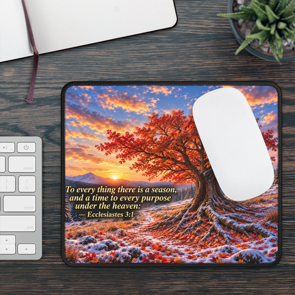 Inspirational Autumn Tree Mouse Pad — "To every thing there is a season" Ecclesiastes 3:1