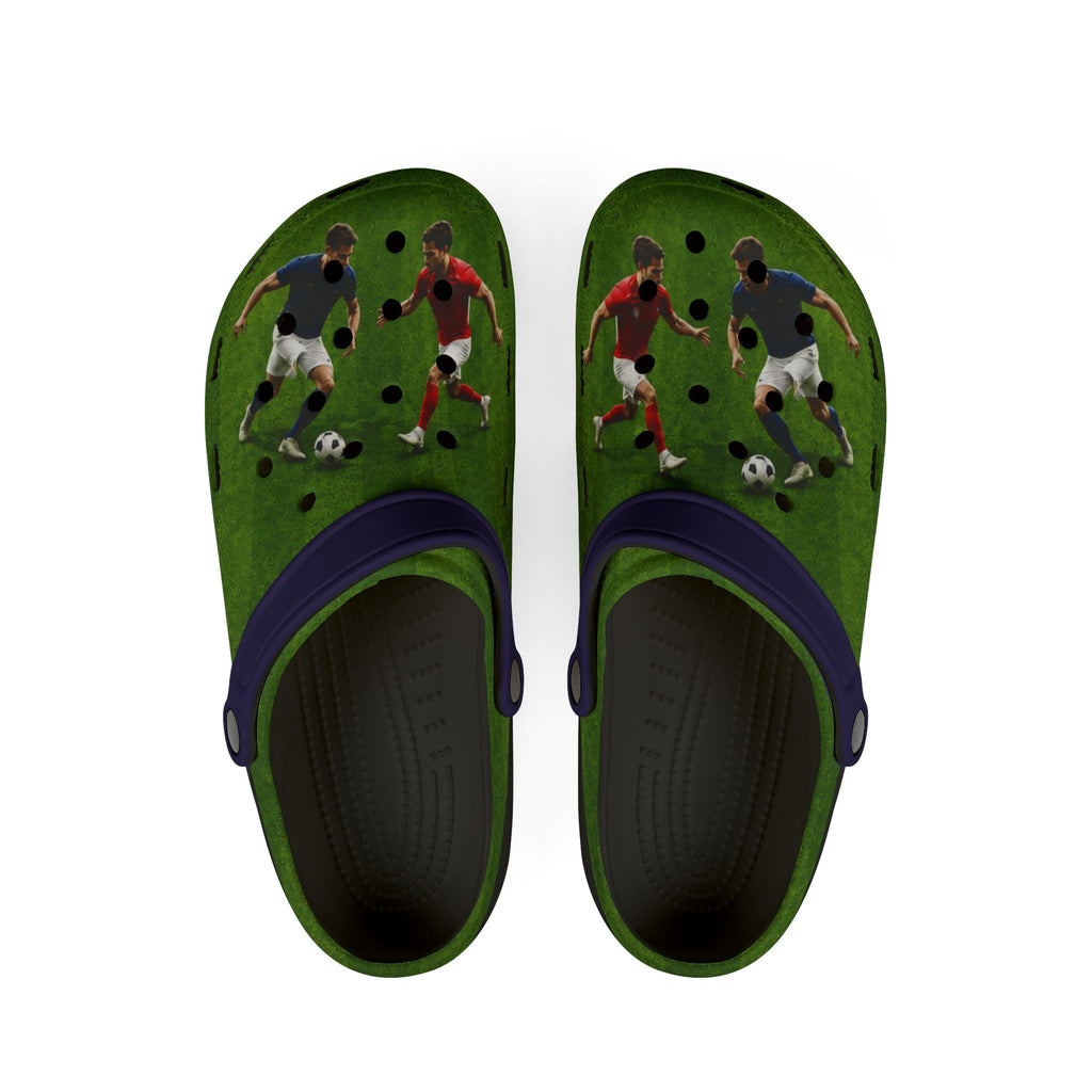 Soccer Players EVA Foam Clogs — Green All-Over-Print Football Shoes
