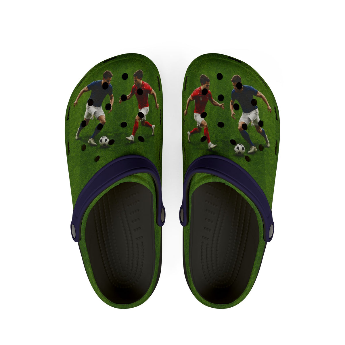 Soccer Players EVA Foam Clogs — Green All-Over-Print Football Shoes