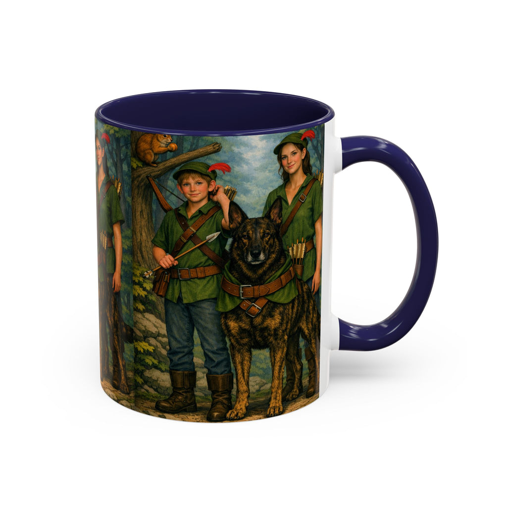 Robin Hood Duo &  Dutch Shepherd Dog Coffee Mug – Fantasy Archer Duo Illustration, Gift for Adventure Fans