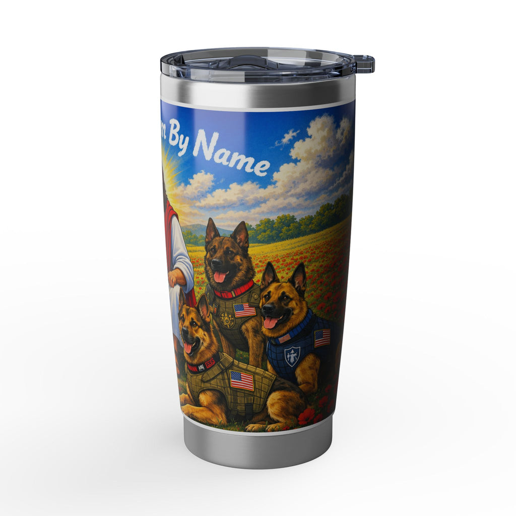 Christian Jesus with German Shepherds 20oz Tumbler — "He Calls Them By Name"