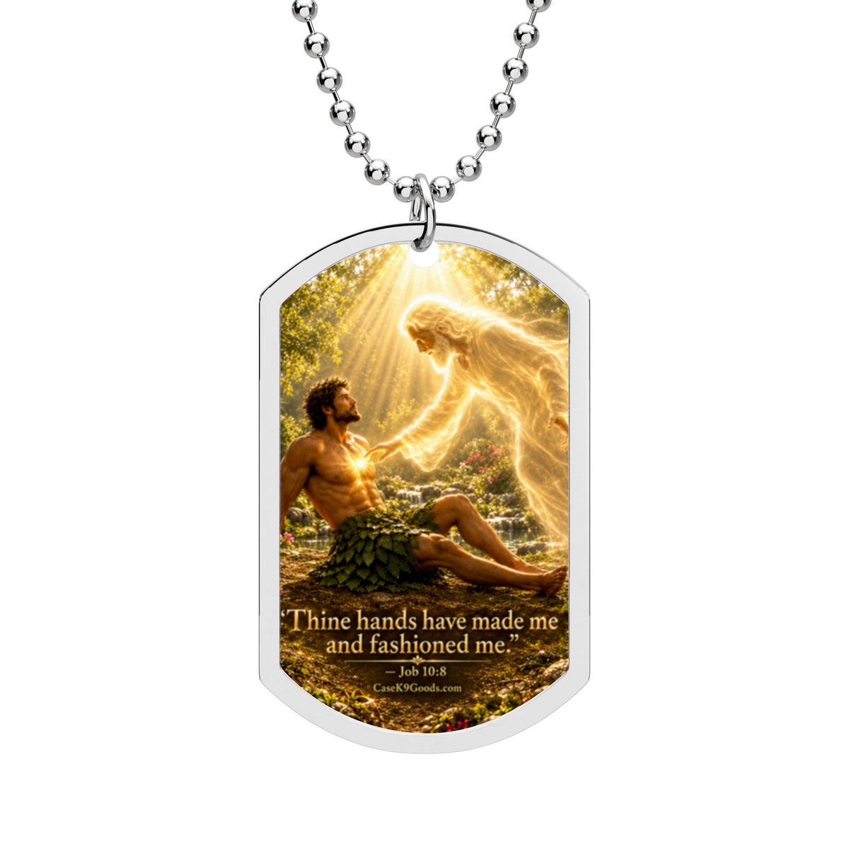 Religious Dog Tag Necklace — "Thine Hands Have Made Me" Guardian Angel Design