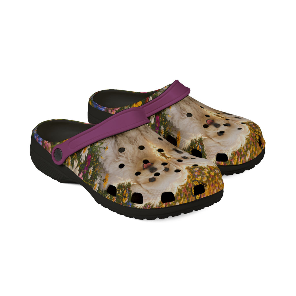 Maltese Puppies  EVA Foam Clogs — Floral All-Over Print Comfort Shoes