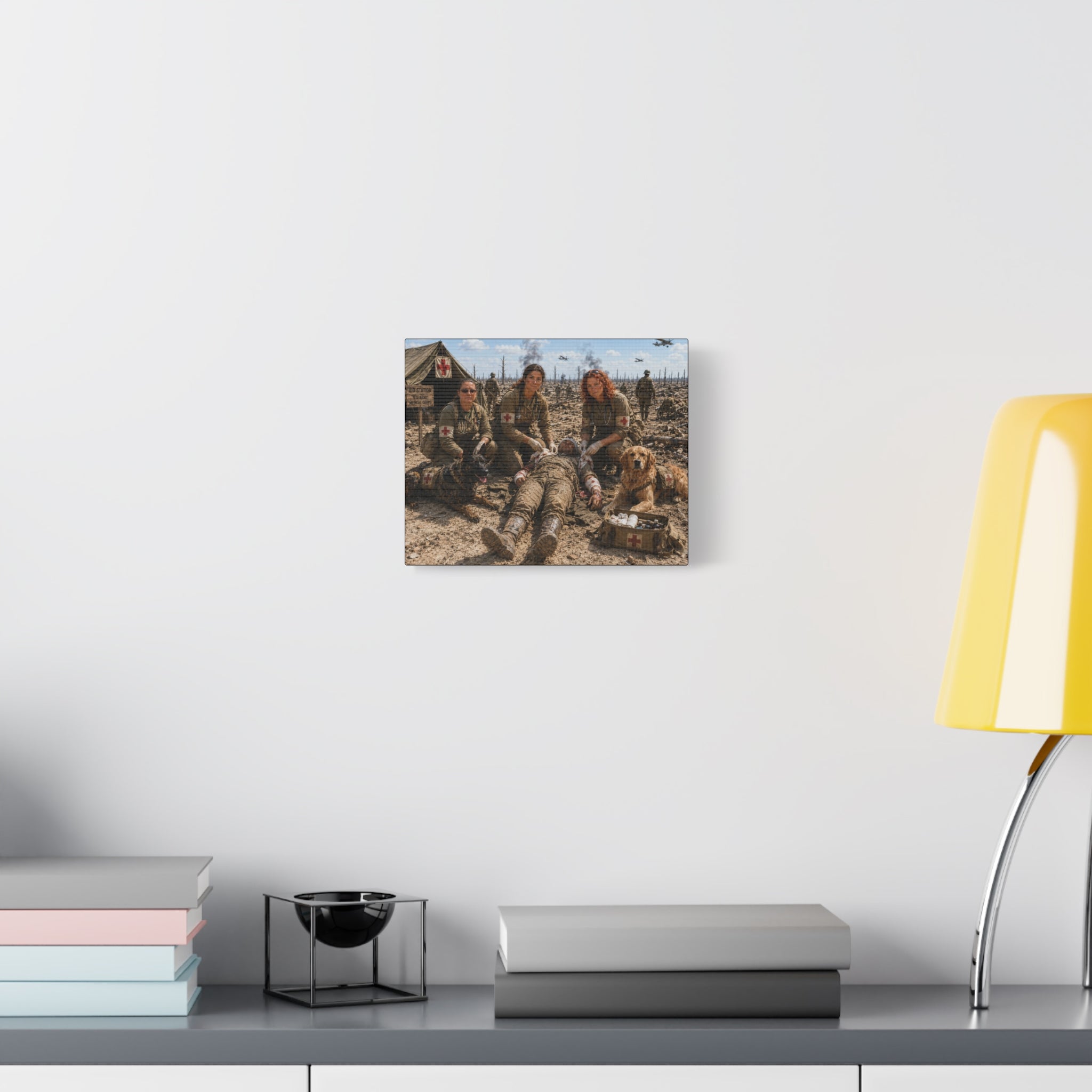 Military Women K-9 Medic Canvas Print — Battlefield Nurse Veterans Wall Art