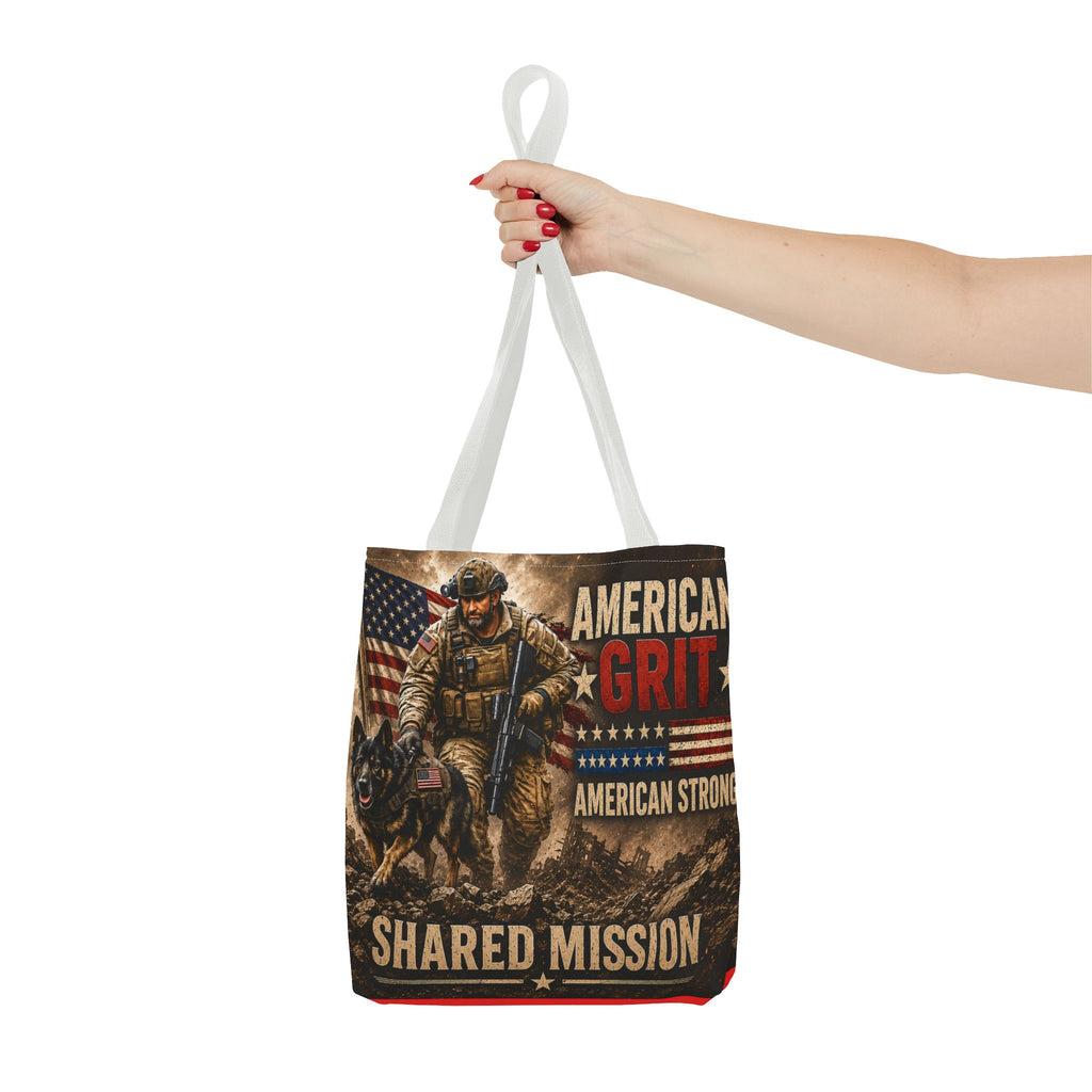 American Grit Military Tote Bag - "Shared Mission" Patriotic Veteran Flag Design