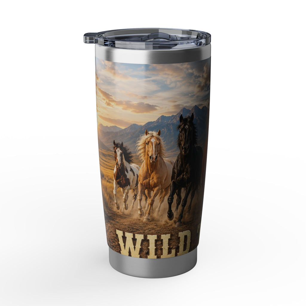 Wild Mustang 20oz Tumbler — Running Horses Mountain Sunset