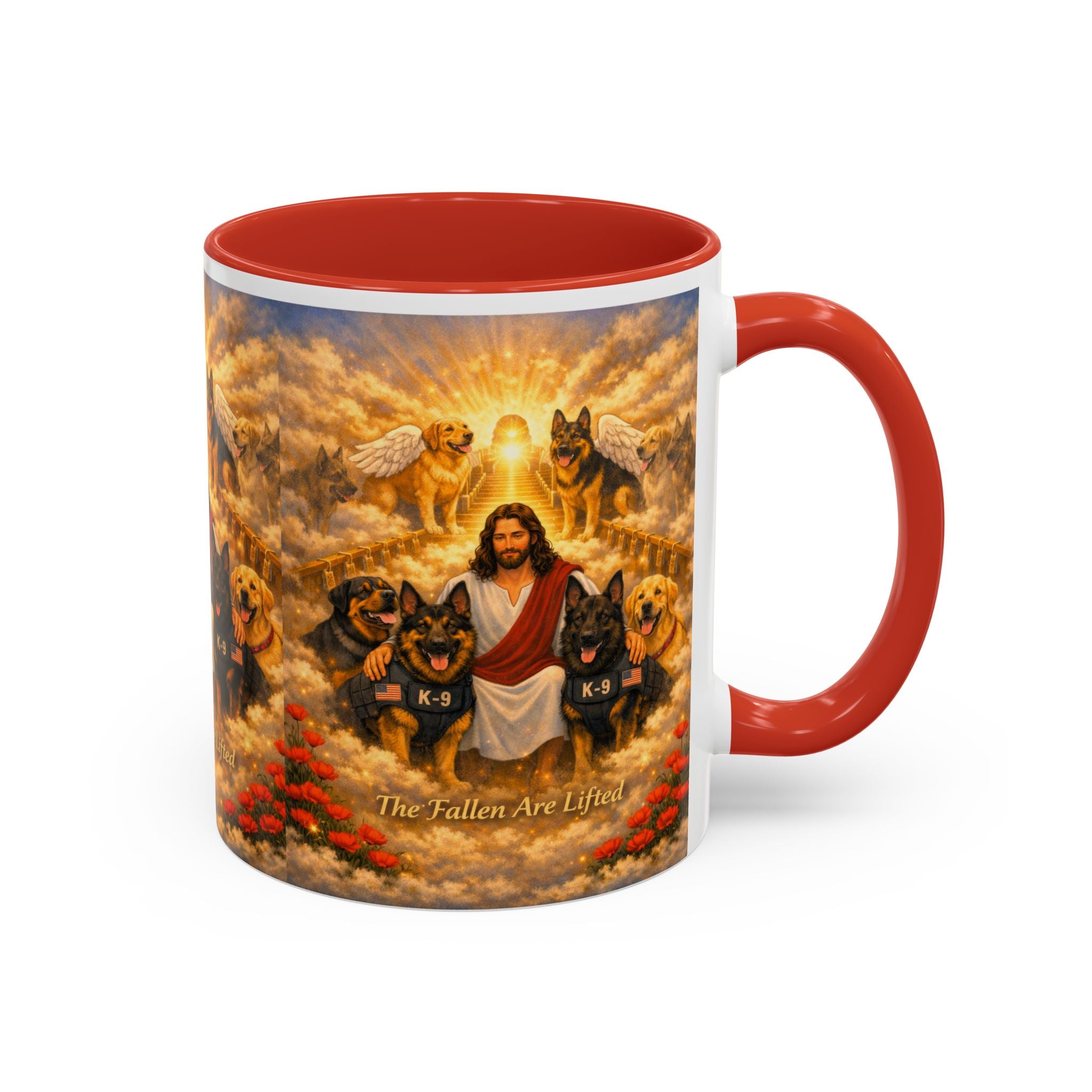 Christian Dog Memorial Coffee Mug — “The Fallen Are Lifted” Accent 11/15oz