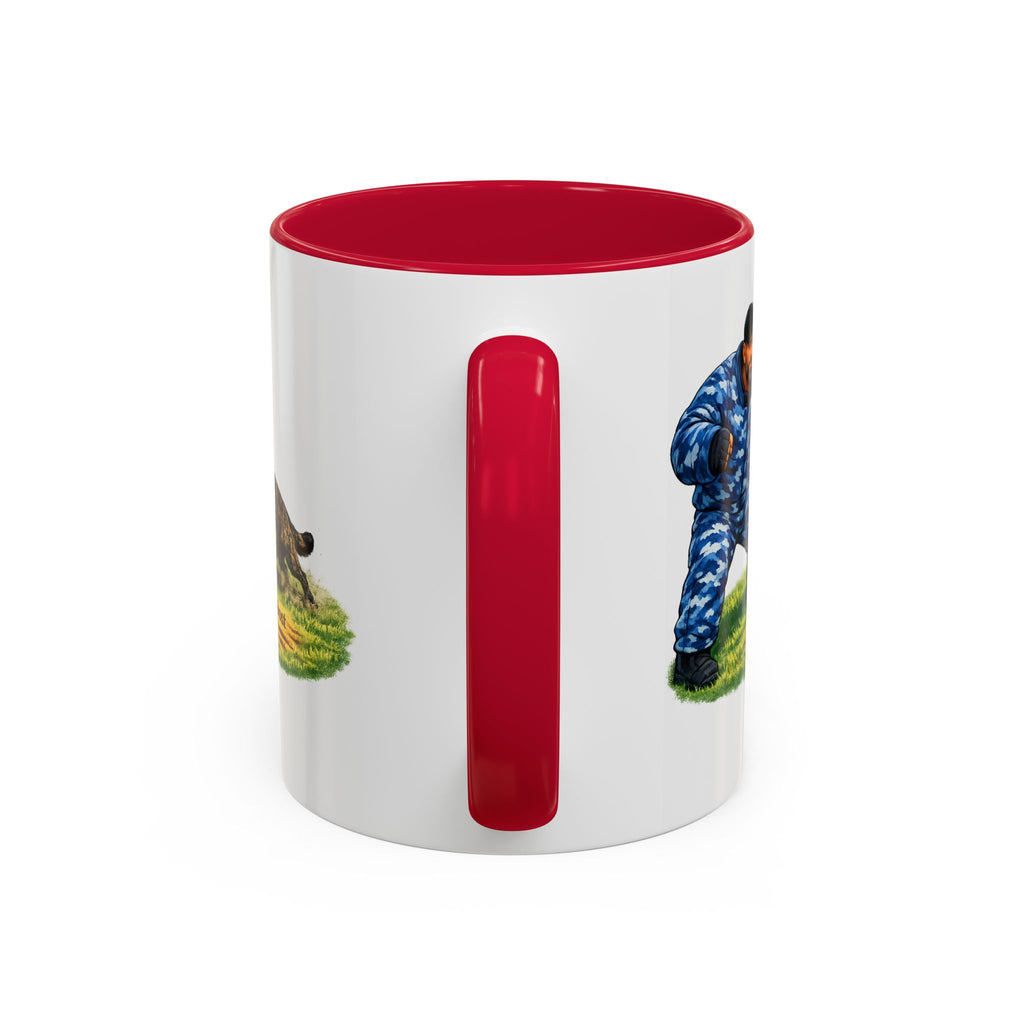 K9 Protection Trainer Mug — “The Brindle Ghost Hits First” Color Accent Coffee Cup (11oz/15oz)