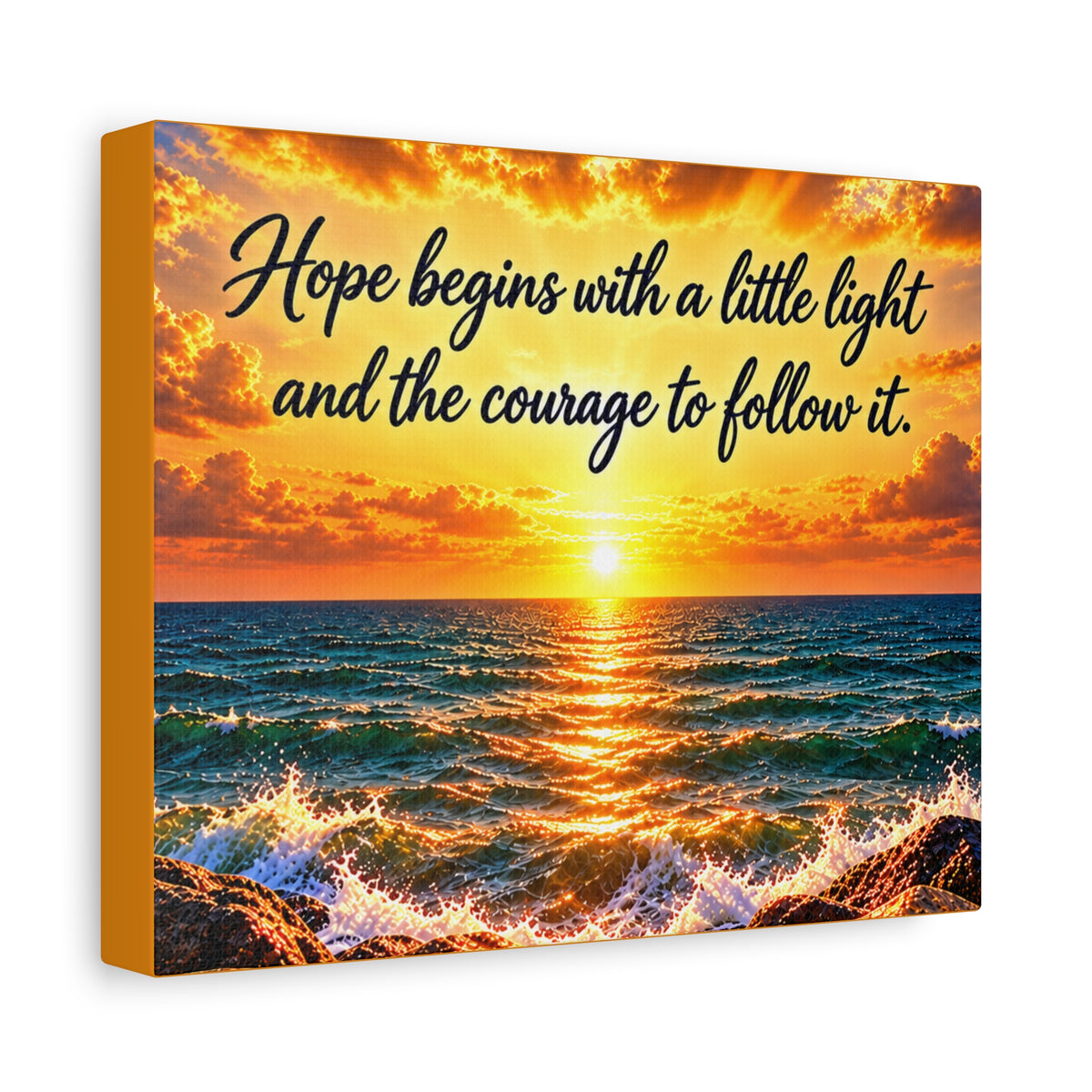 Hope Begins Canvas Wall Art – Inspirational Sunset Ocean Quote