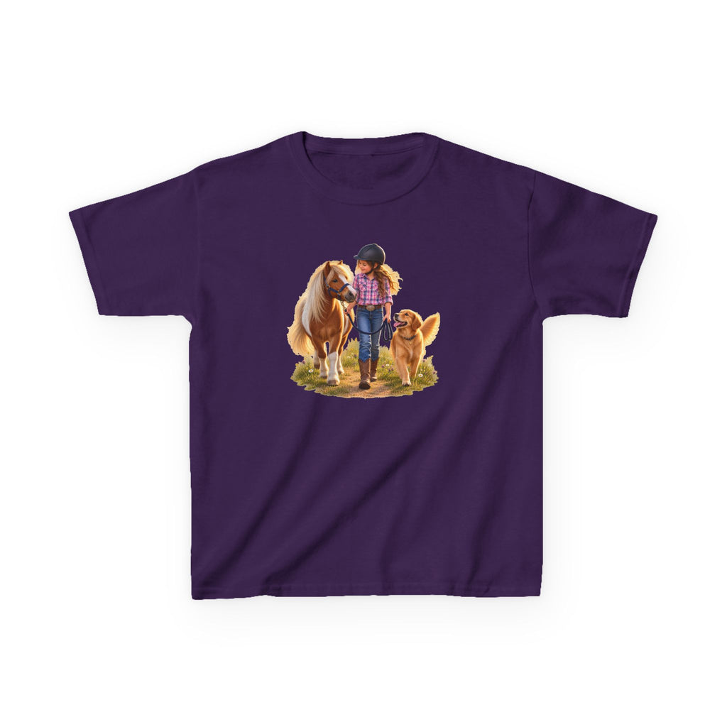 Kids Tee — Little Rider with Pony & Dog Illustration