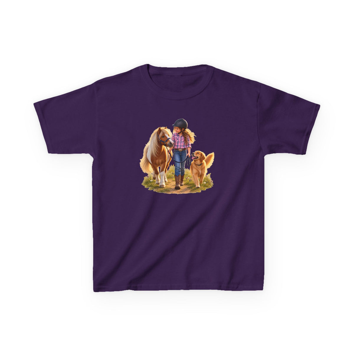 Kids Tee — Little Rider with Pony & Dog Illustration