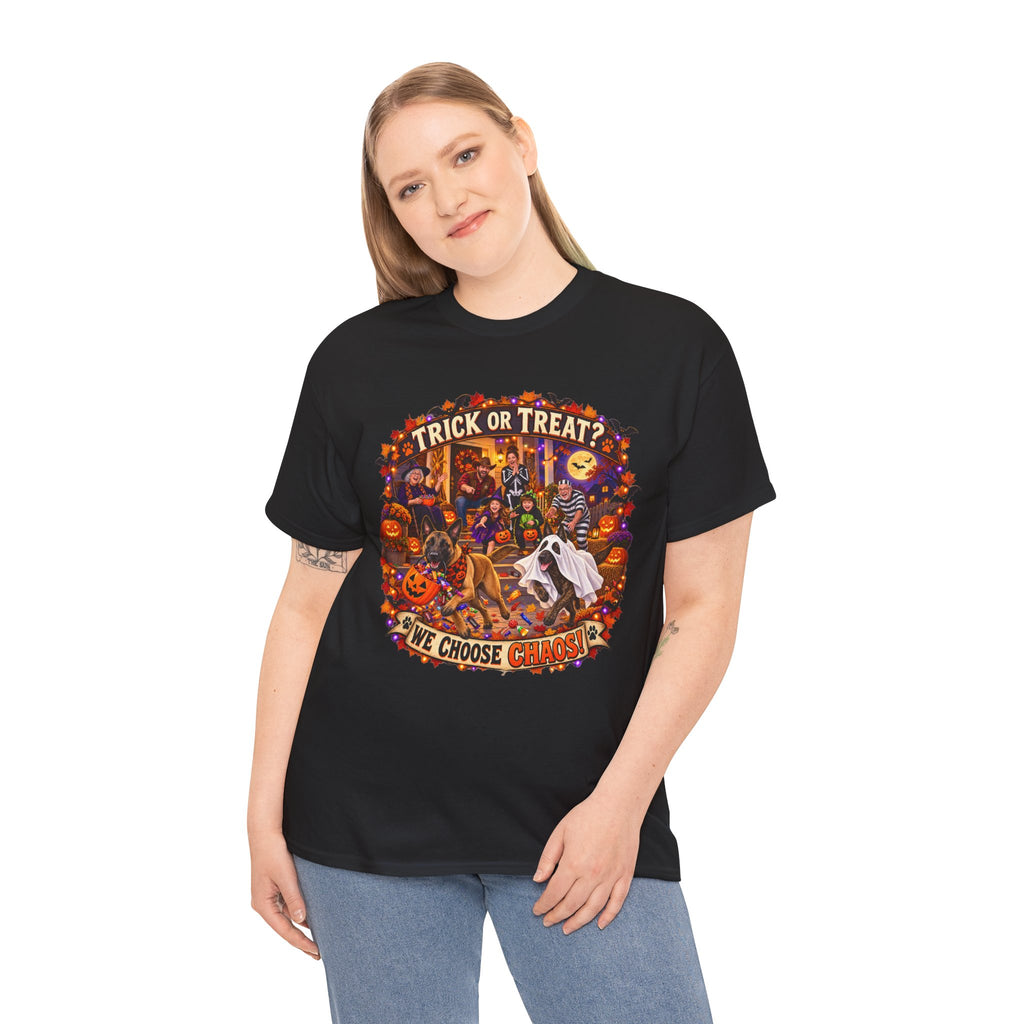Halloween Trick or Treat T-Shirt — "Trick or Treat? We Choose Chaos" Graphic Tee