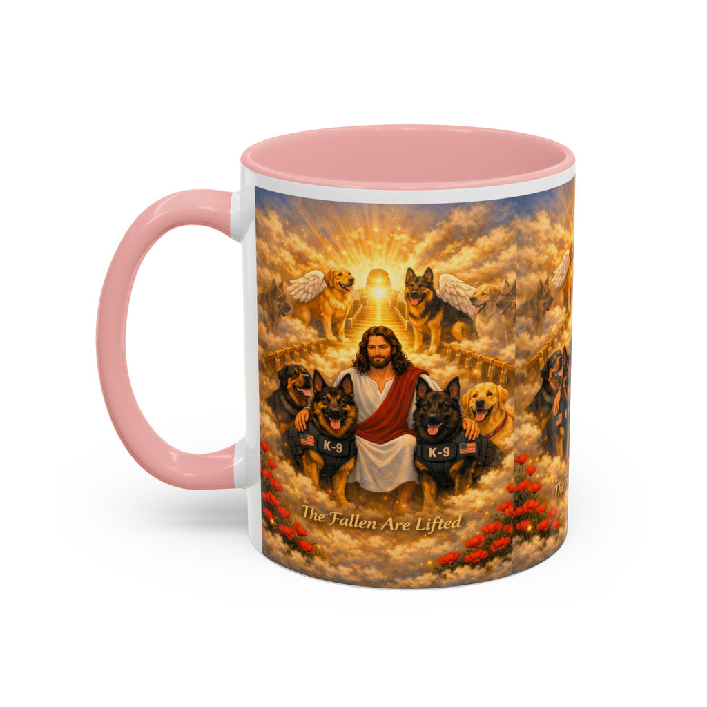 Christian Dog Memorial Coffee Mug — “The Fallen Are Lifted” Accent 11/15oz