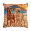 Golden Retrievers Beach Sunset Outdoor Pillow