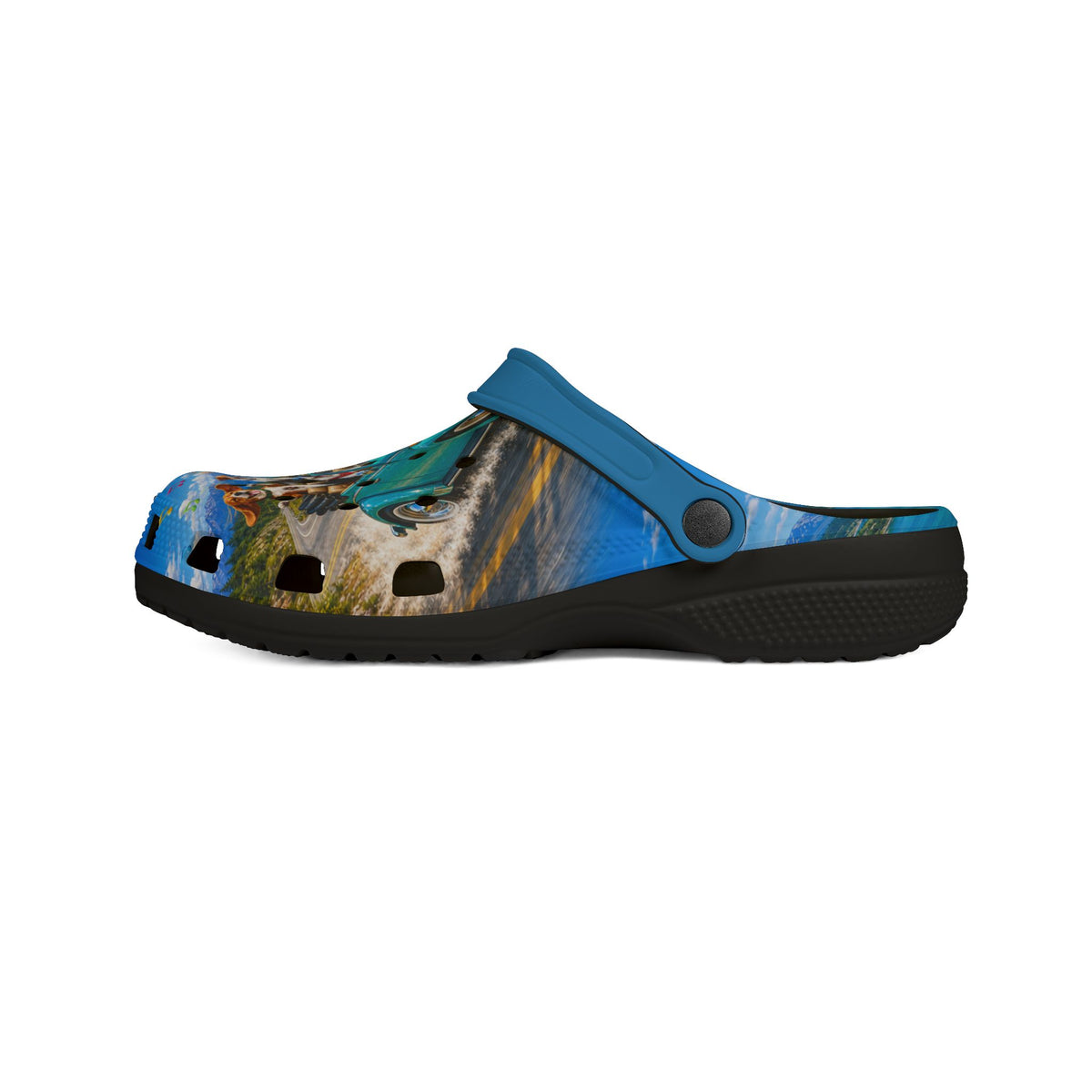 Dogs Beach Road Trip Print Clogs — EVA Foam Slip-On Shoes