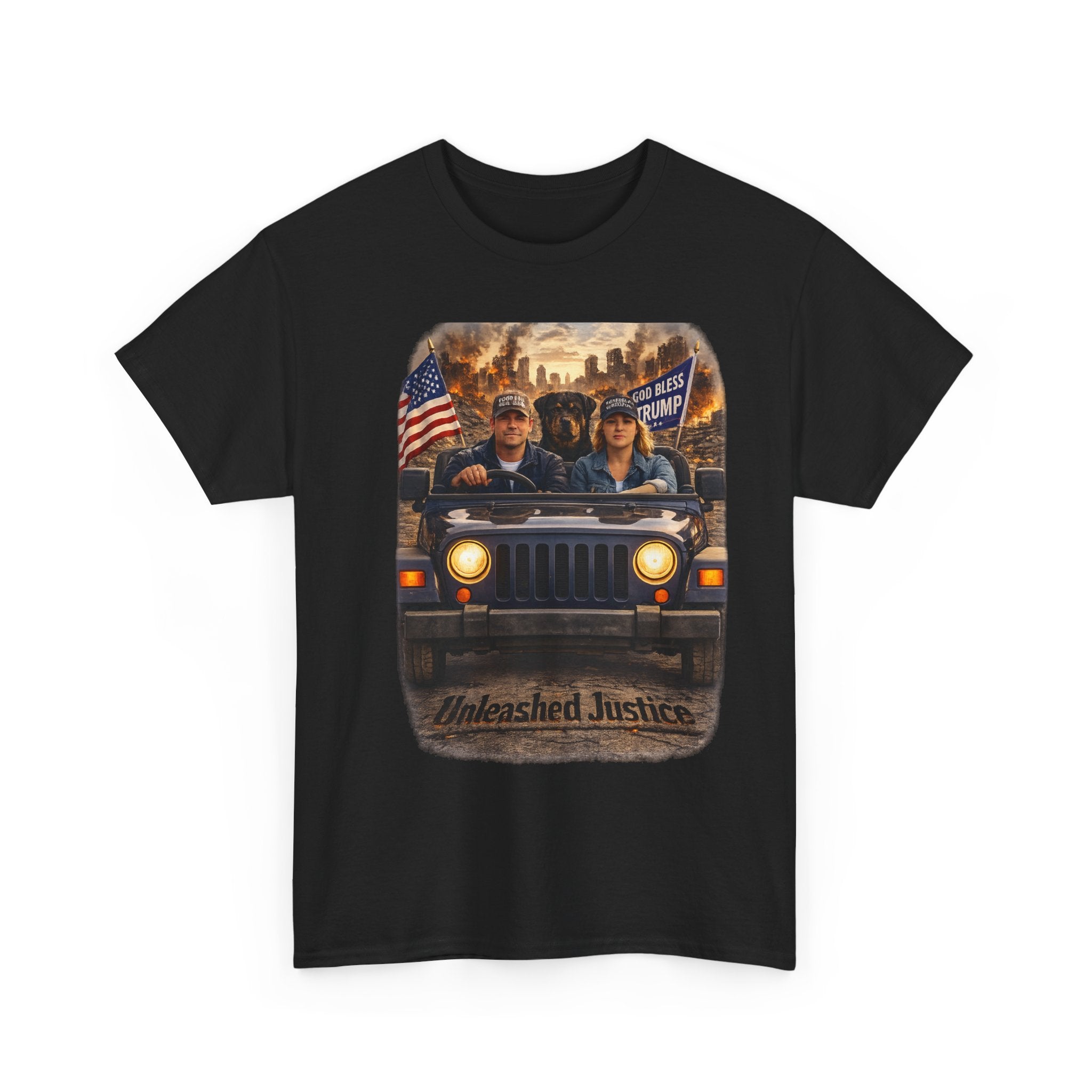 Unleashed Justice Jeep Tee – Patriotic American Flag Graphic T-Shirt