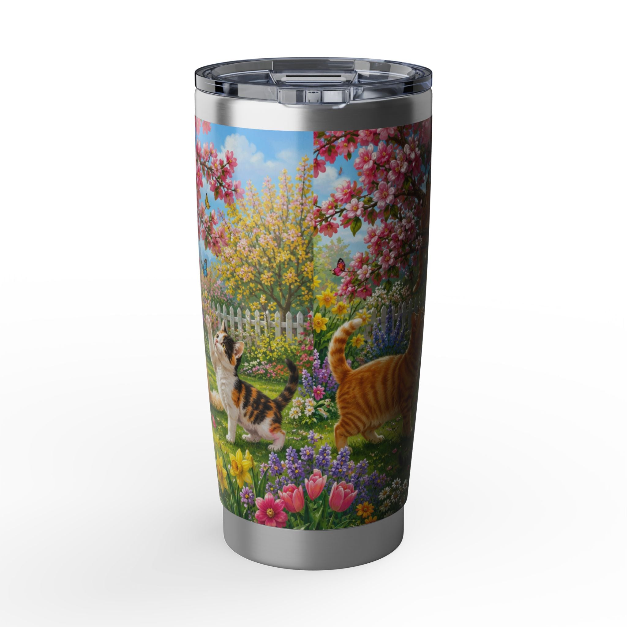 Cat Garden 20oz Tumbler – Spring Floral Cats Travel Mug