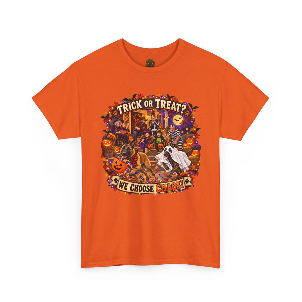 Halloween Trick or Treat T-Shirt — "Trick or Treat? We Choose Chaos" Graphic Tee