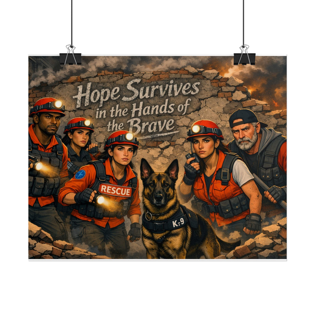 Rescue Team Poster — "Hope Survives in the Hands of the Brave" Rolled Wall Art