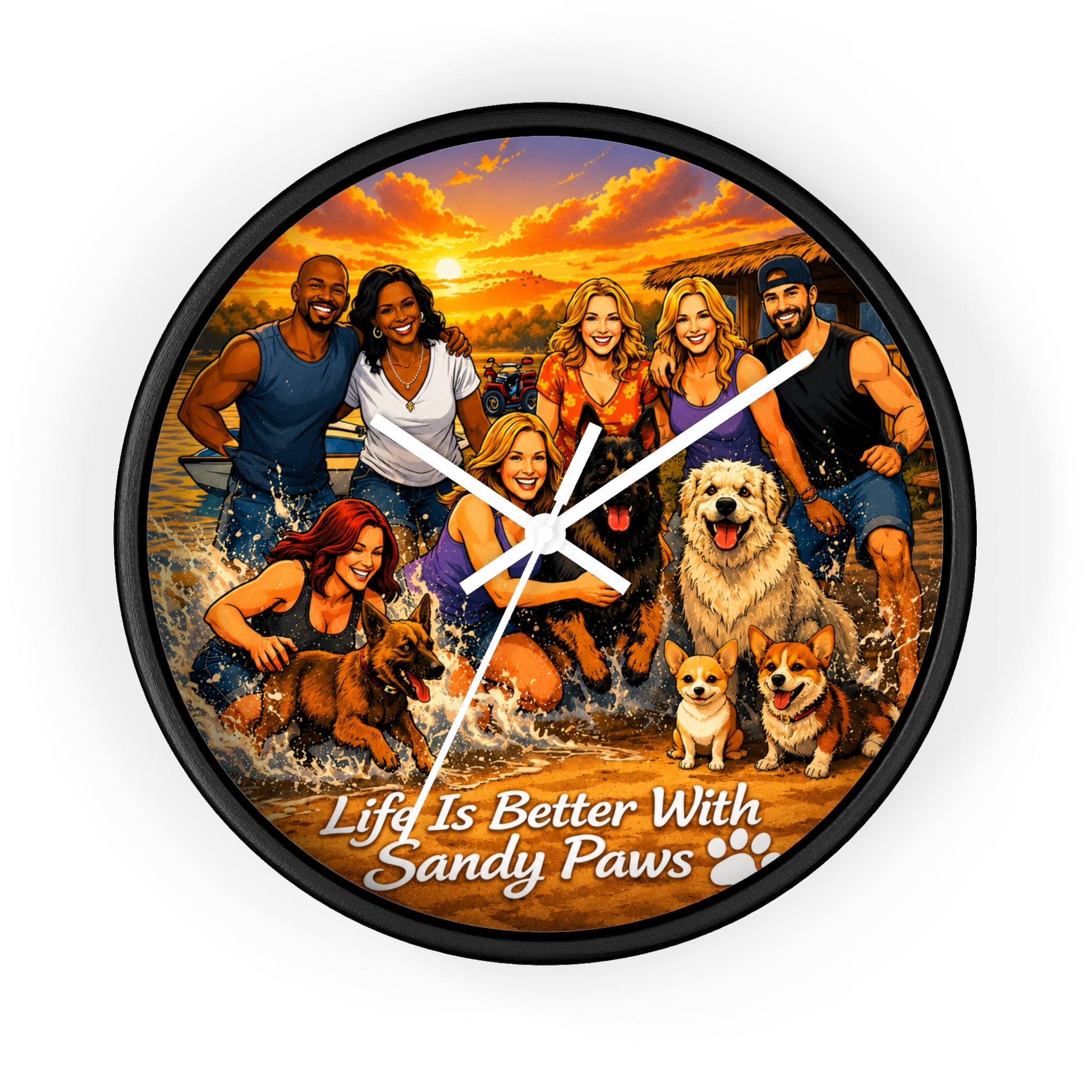 Wall Clock — "Life Is Better With Sandy Paws" Beach Dog Family Clock