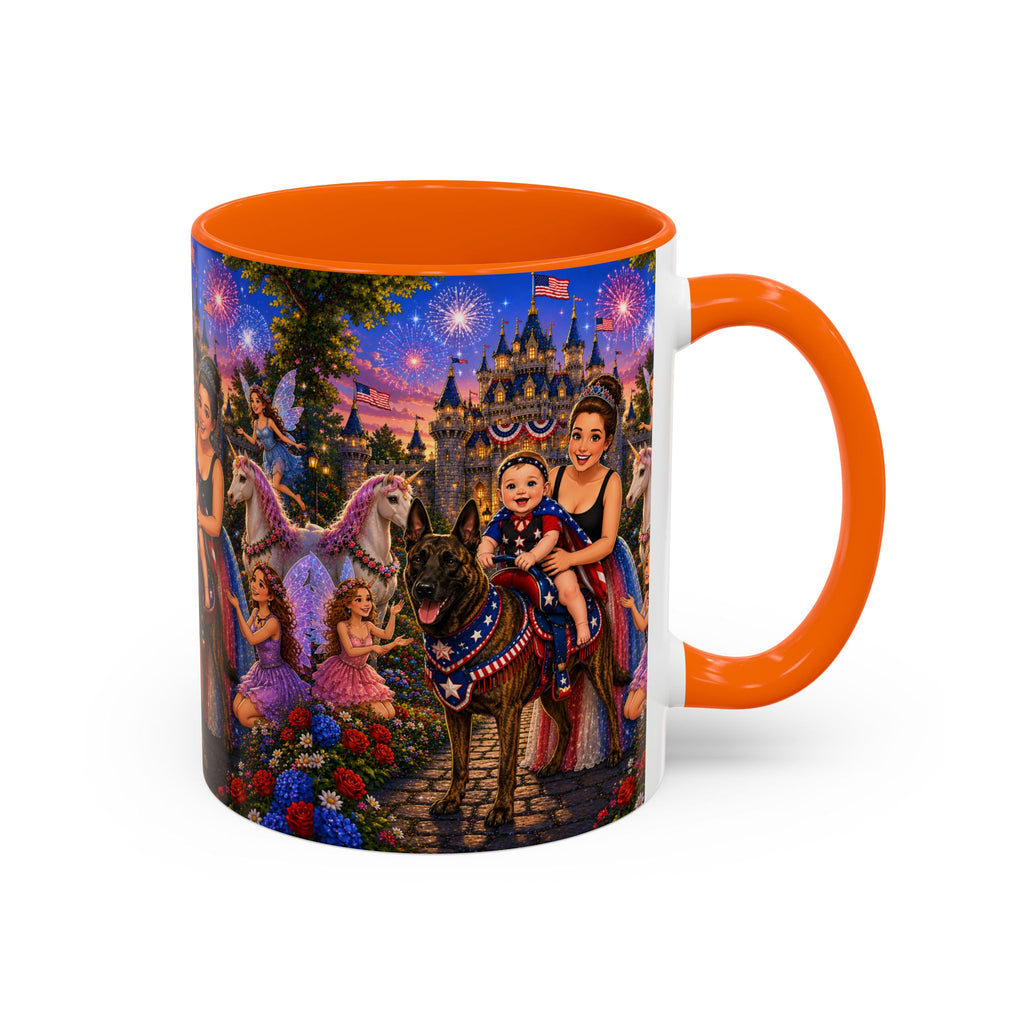 Patriotic Fairy Tale Coffee Mug — Family Castle, Fireworks & Unicorns