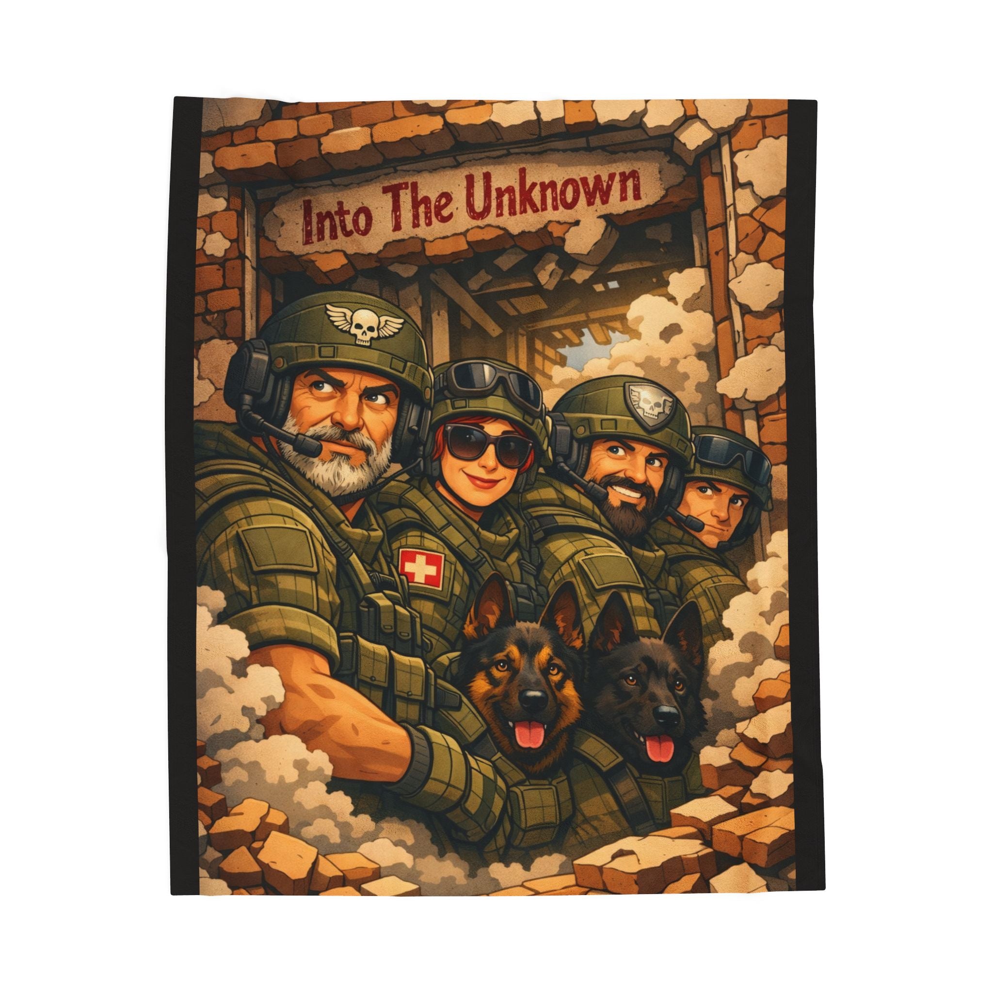 Into The Unknown Military Crew Velveteen Plush Blanket — Tactical Soldiers & K9s Throw