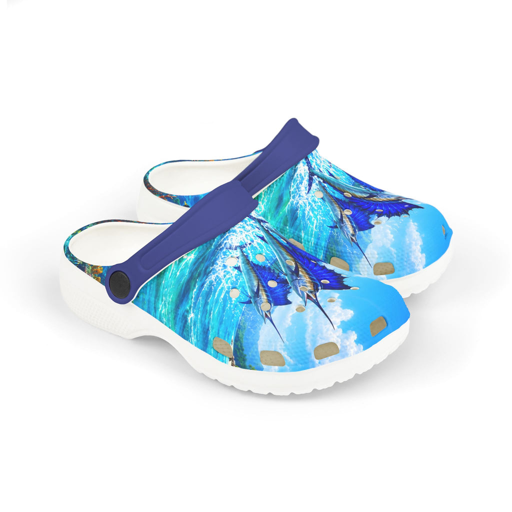 Kids Blue Swordfish EVA Foam Clogs – Watercolor Ocean Print