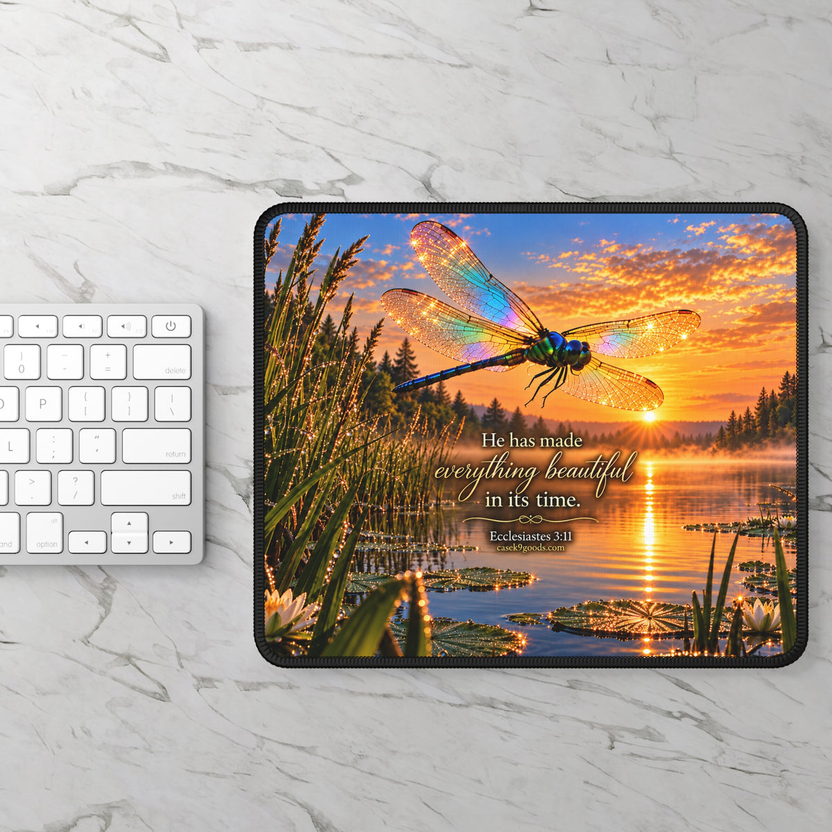 Dragonfly Sunrise Mouse Pad — Ecclesiastes 3:11 Inspirational Gaming Pad