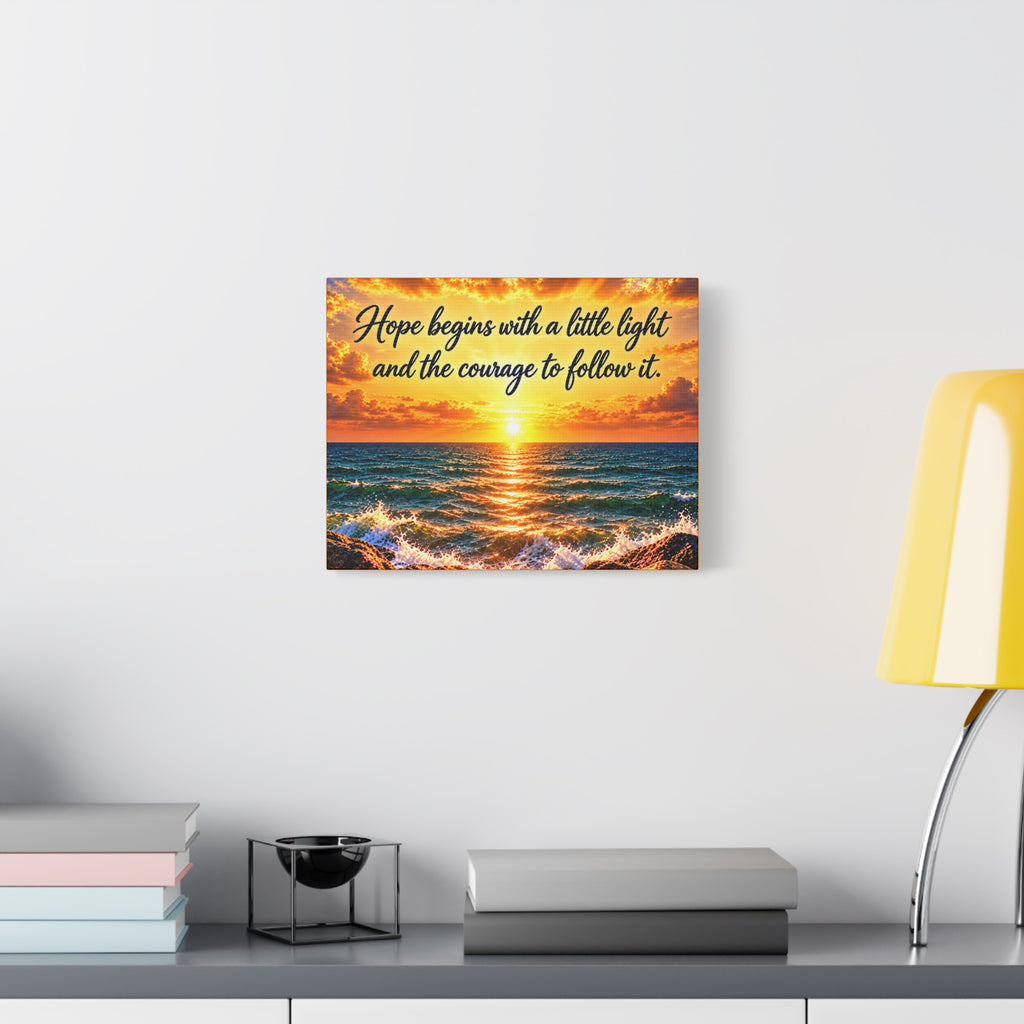 Hope Begins Canvas Wall Art – Inspirational Sunset Ocean Quote