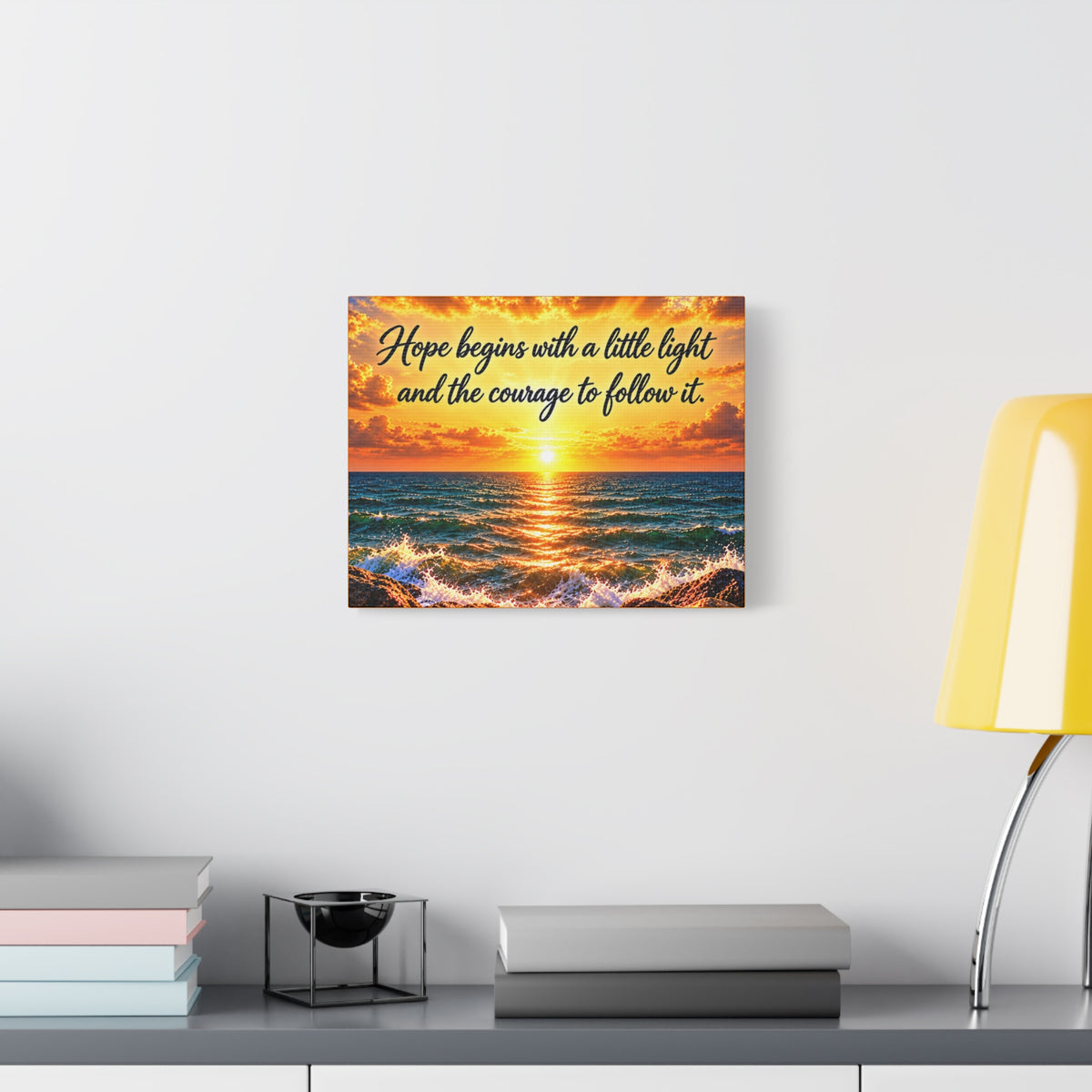 Hope Begins Canvas Wall Art – Inspirational Sunset Ocean Quote