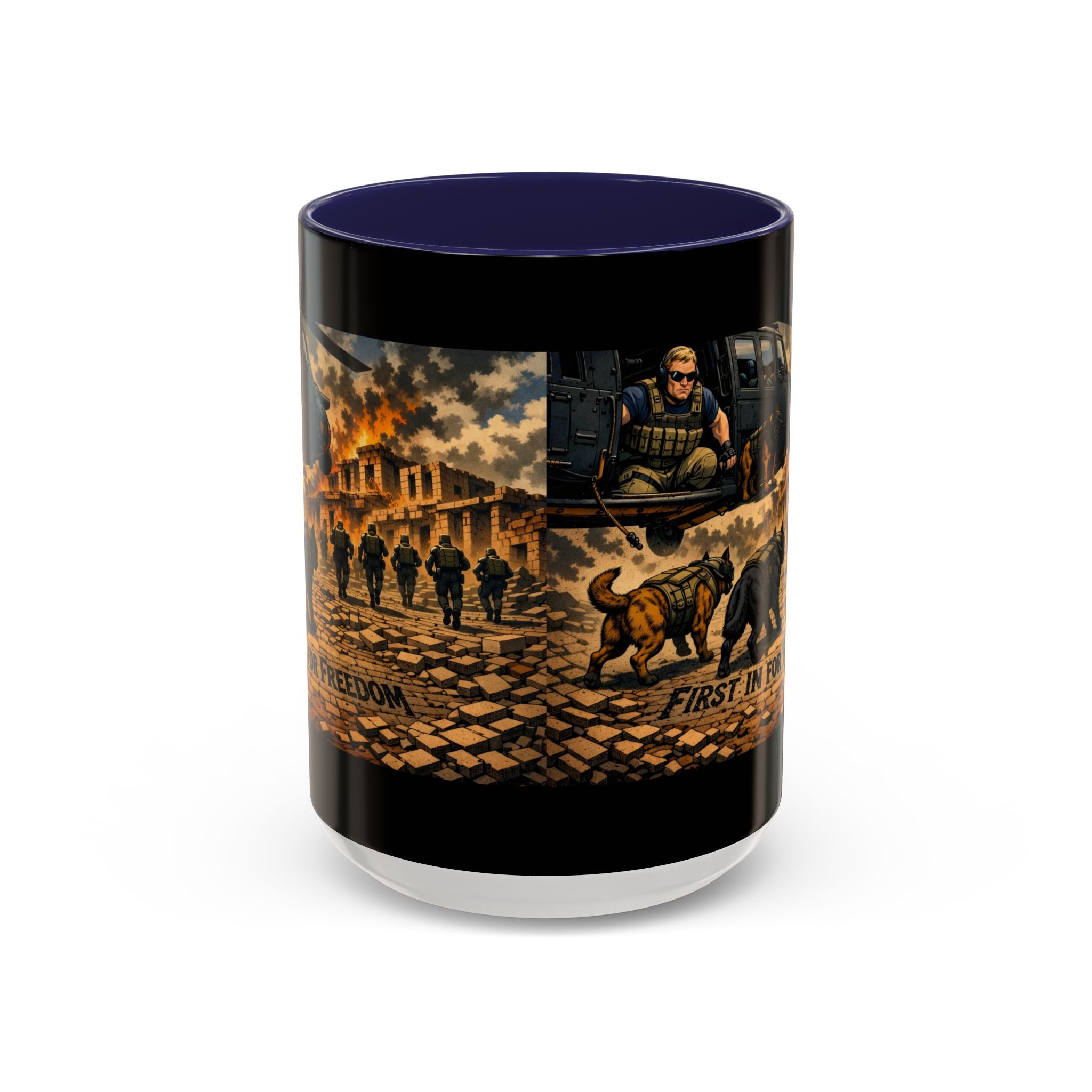Military K9 Coffee Mug — 'First In for Freedom' Accent Ceramic Mug