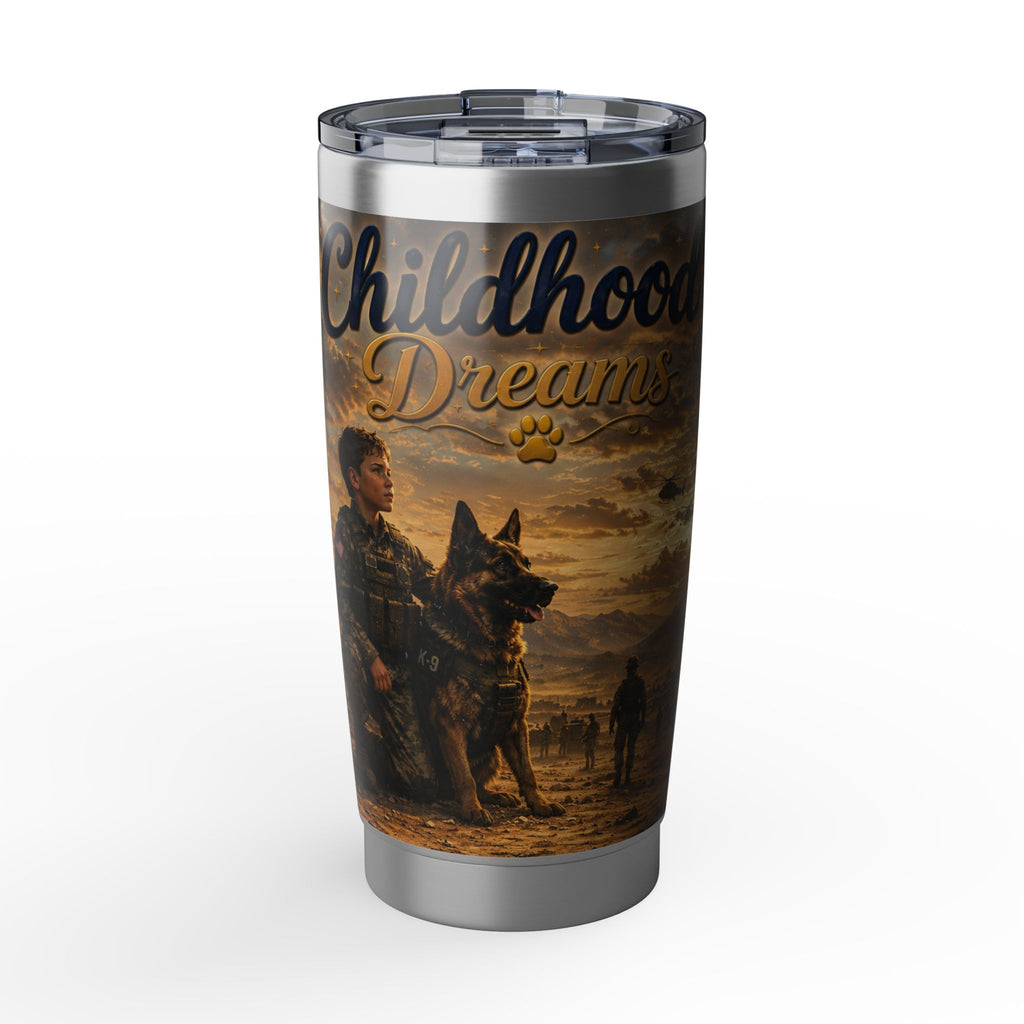 Childhood Dreams Tumbler – Patriotic Military Dog Travel Mug