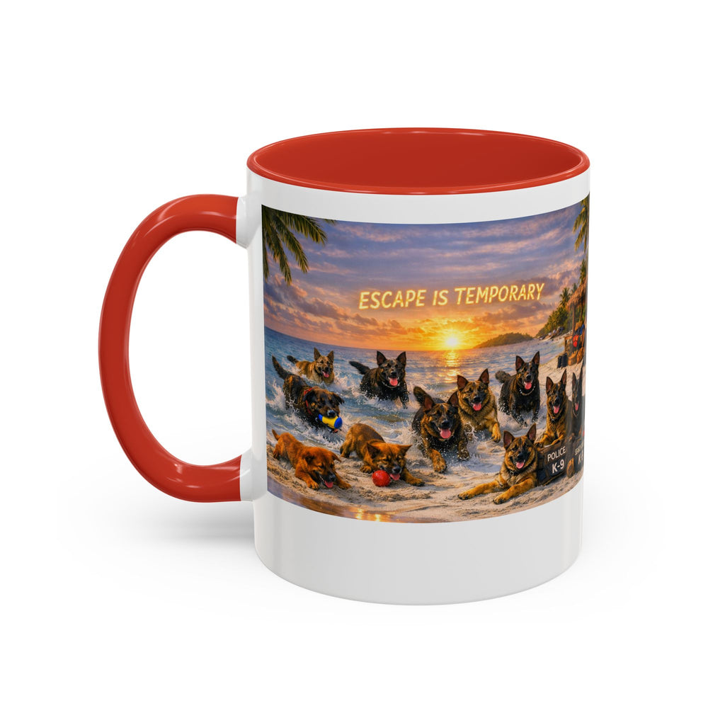 Dutch Shepherd Beach Coffee Mug — "Escape Is Temporary" Accent Mug (11/15oz)