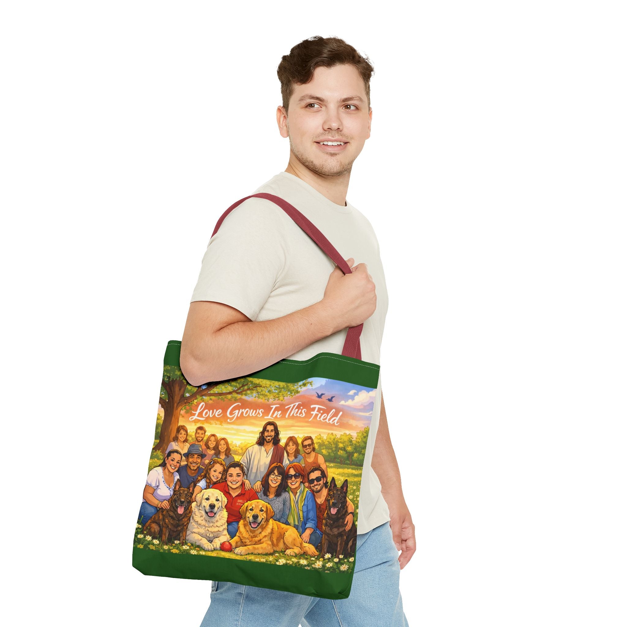 Love Grows In This Field Tote Bag — Jesus & Dogs Inspirational Art Tote