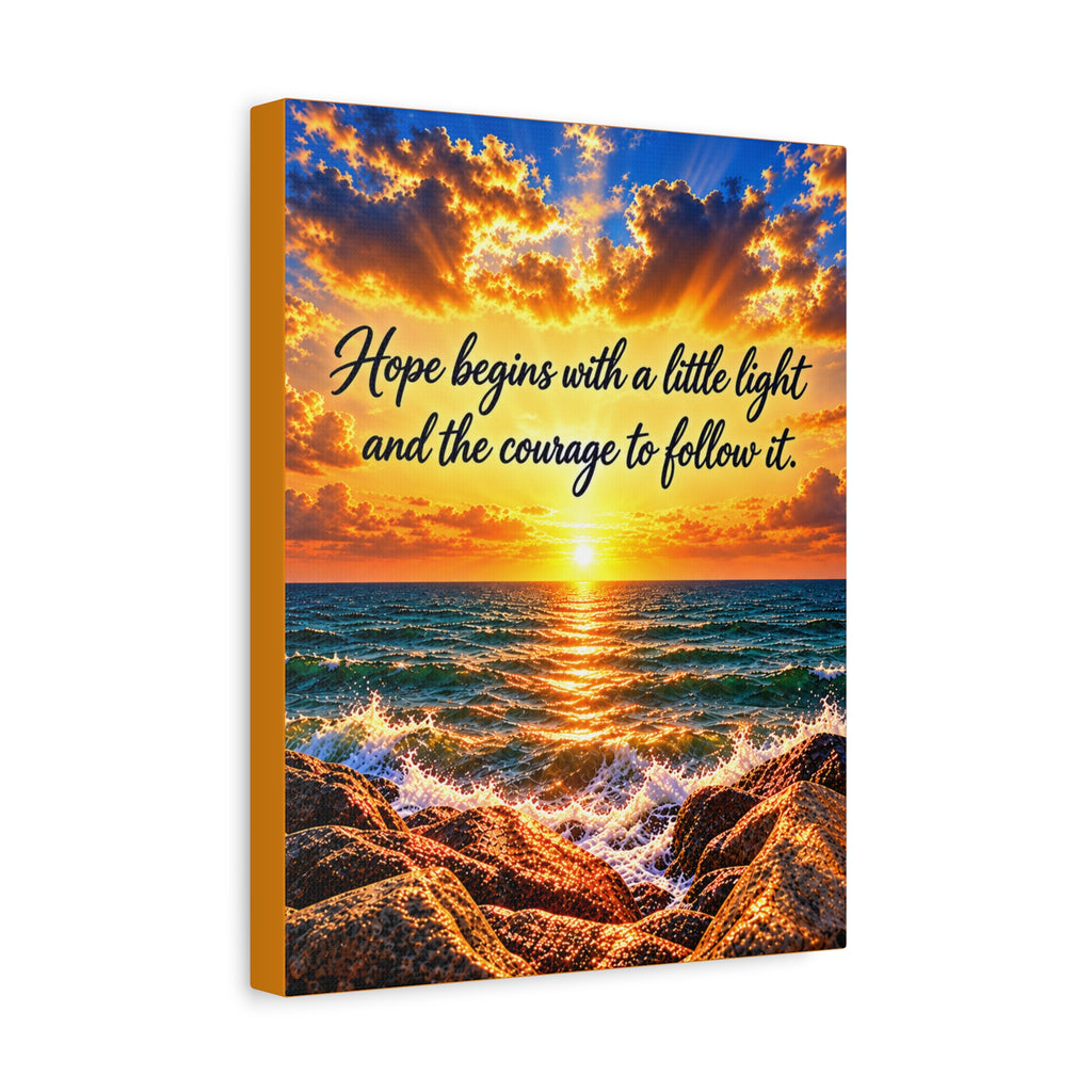 Hope Begins Canvas Wall Art – Inspirational Sunset Ocean Quote