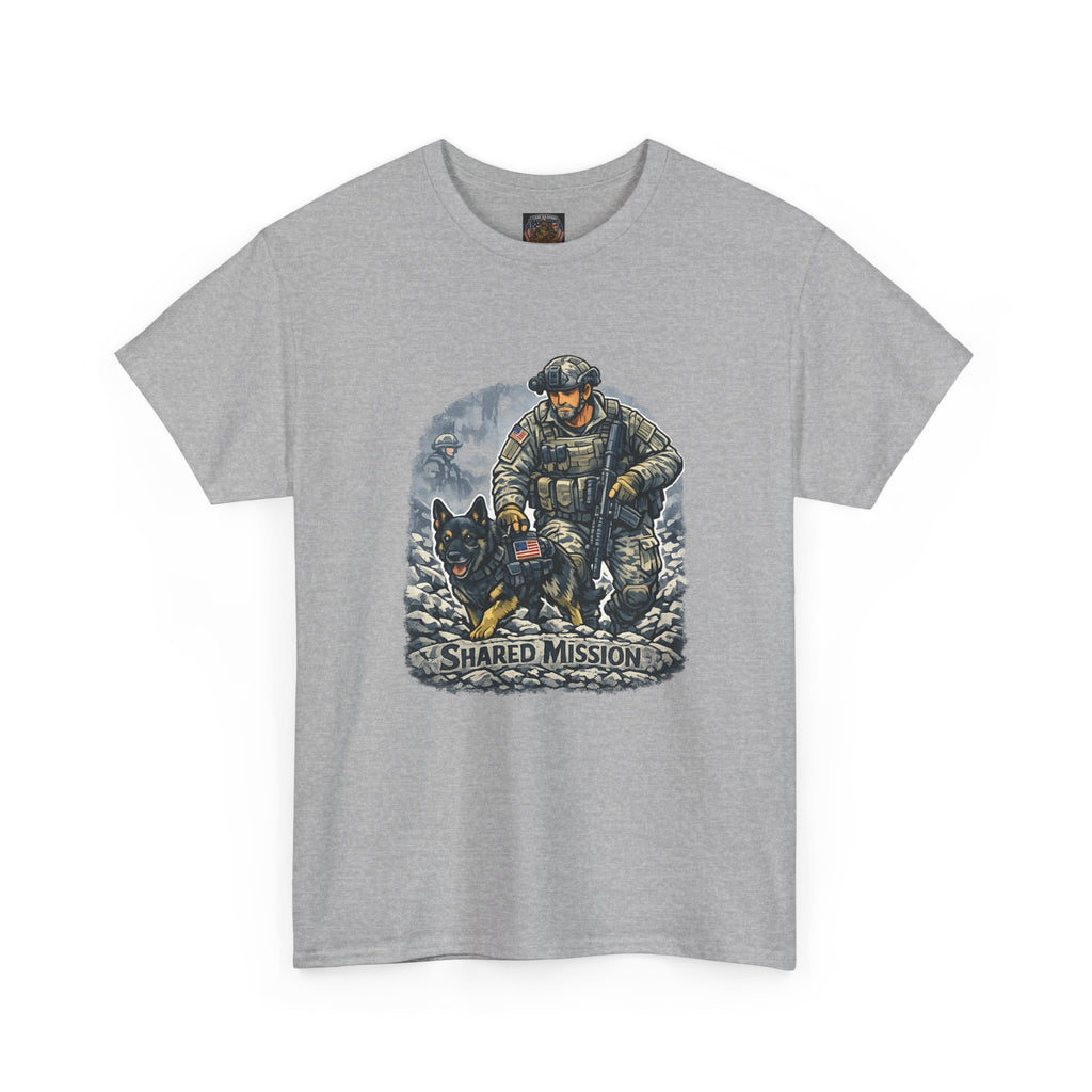 Military K9 T‑Shirt – 'Shared Mission' Soldier & German Shepherd Tribute Tee