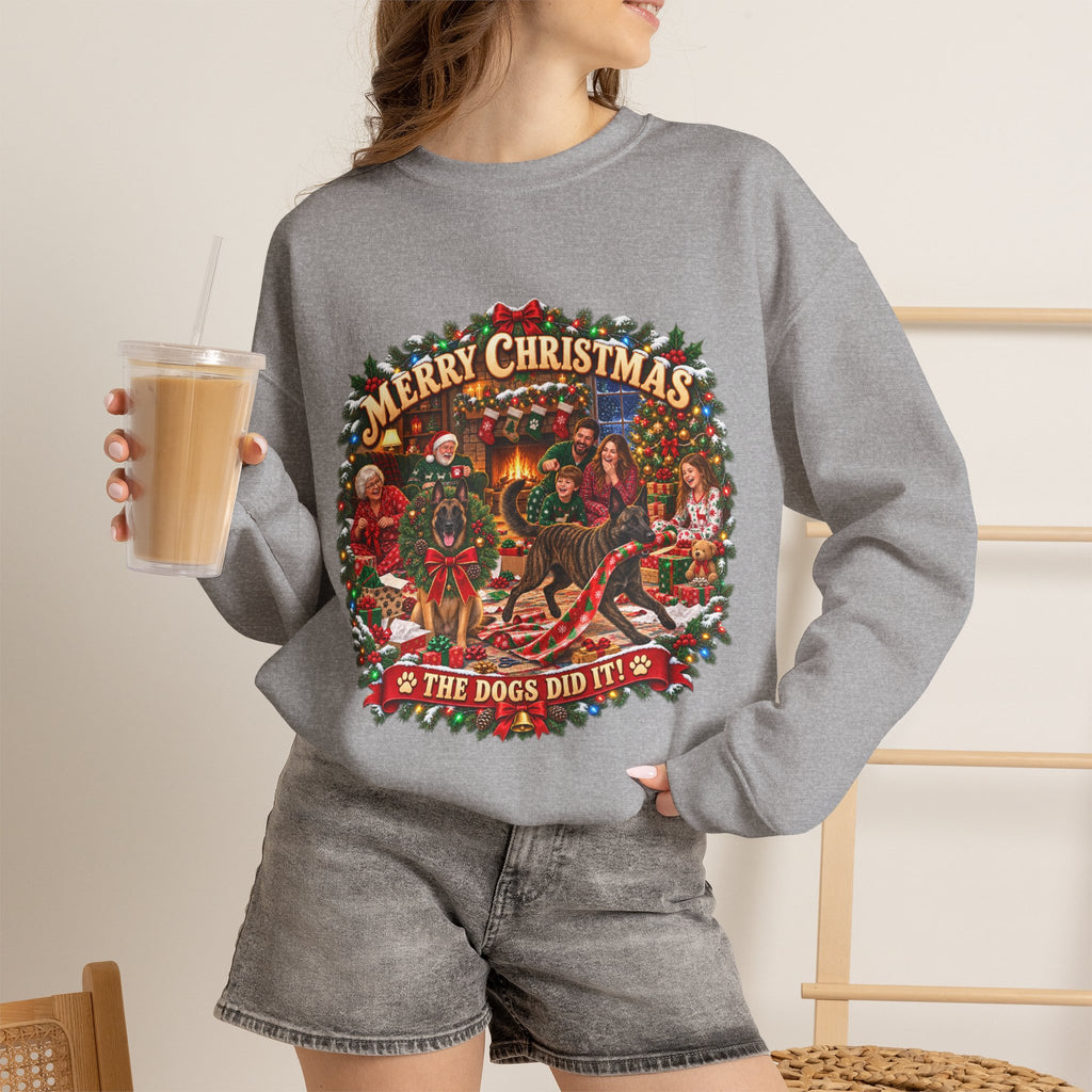 Christmas Sweatshirt — "Merry Christmas the Malinois Dogs Did It" Holiday Crewneck