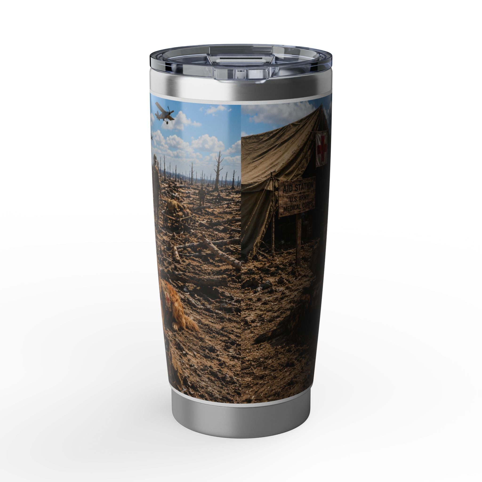 20oz Tumbler — WWII Battlefield Medics K-9 Team Photo Travel Mug