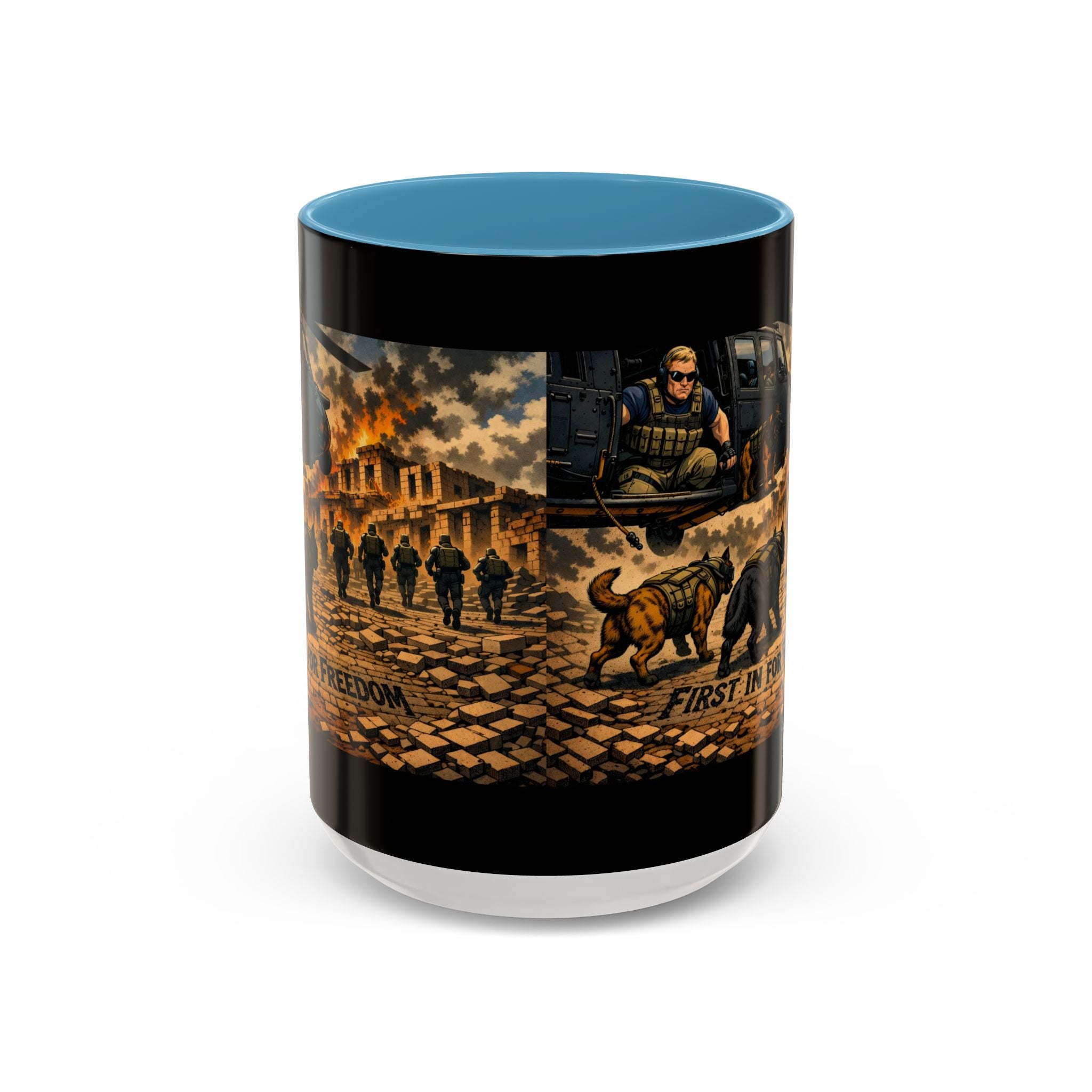 Military K9 Coffee Mug — 'First In for Freedom' Accent Ceramic Mug