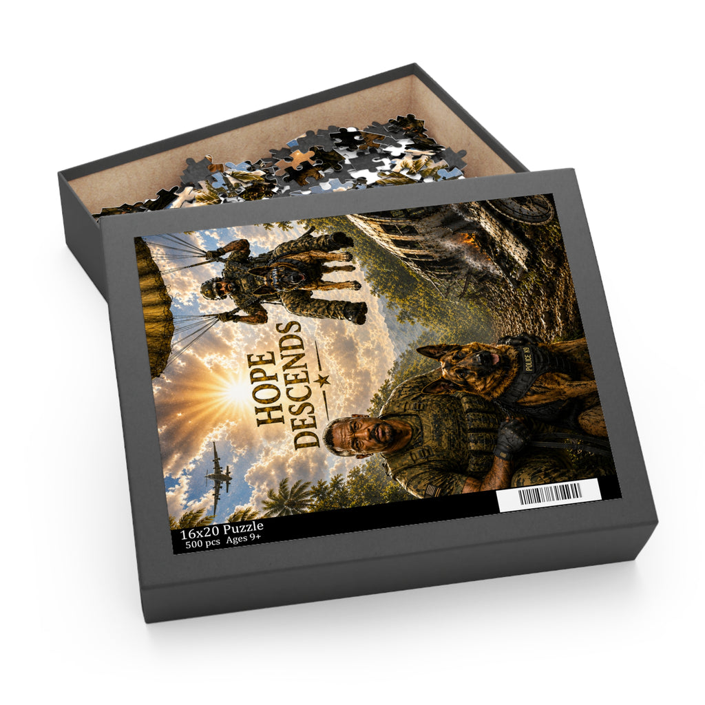 Hope Descends Military Puzzle — Soldier & K9 Paratrooper 120/252/500-Piece