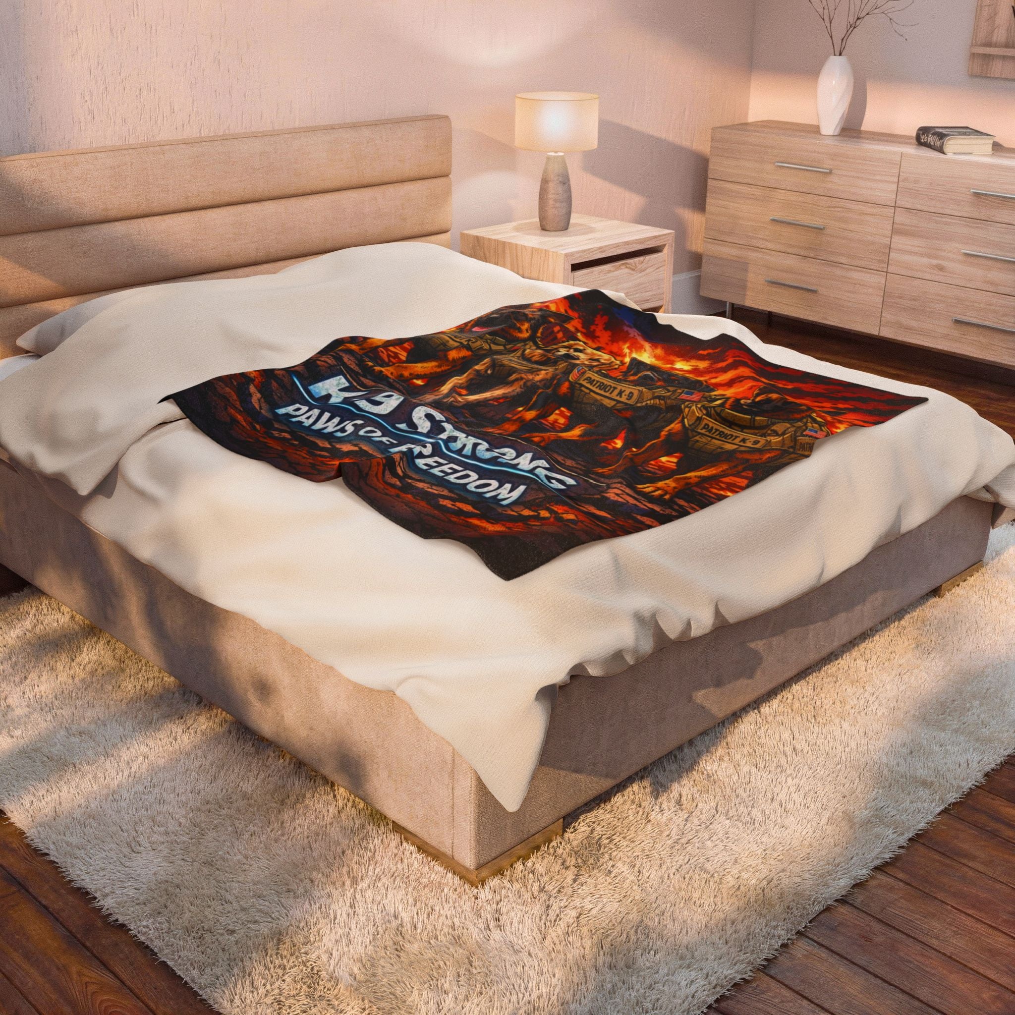 K-9 Strong Paws of Freedom Velveteen Plush Blanket — Military Working Dog Tribute