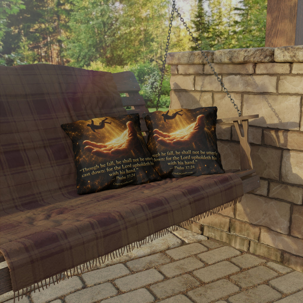Faith Comfort Outdoor Pillow – Psalm 37:24 Inspirational Garden Cushion